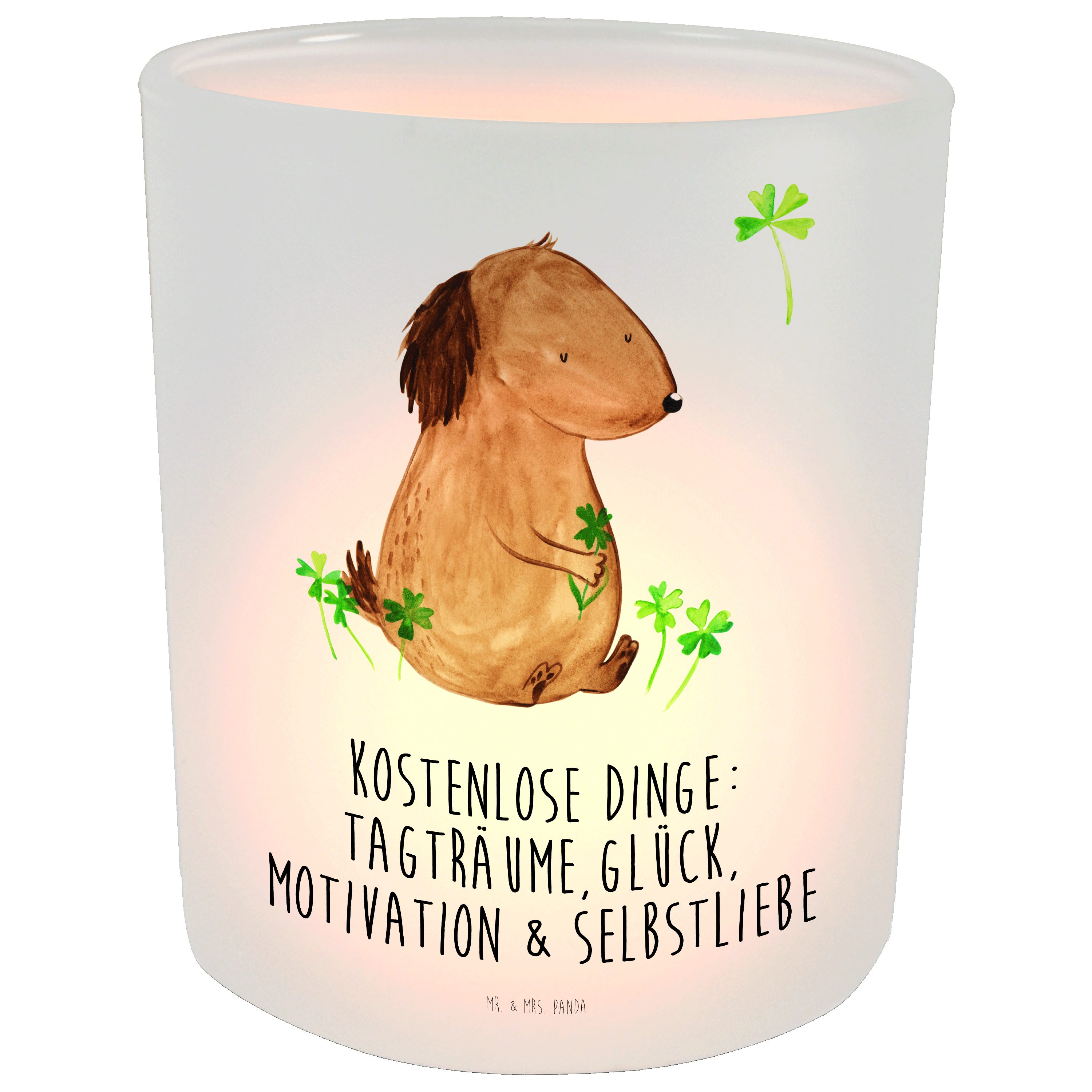 Mr. & Mrs. Panda Windlicht Hund Kleeblatt Transparent Geschenk