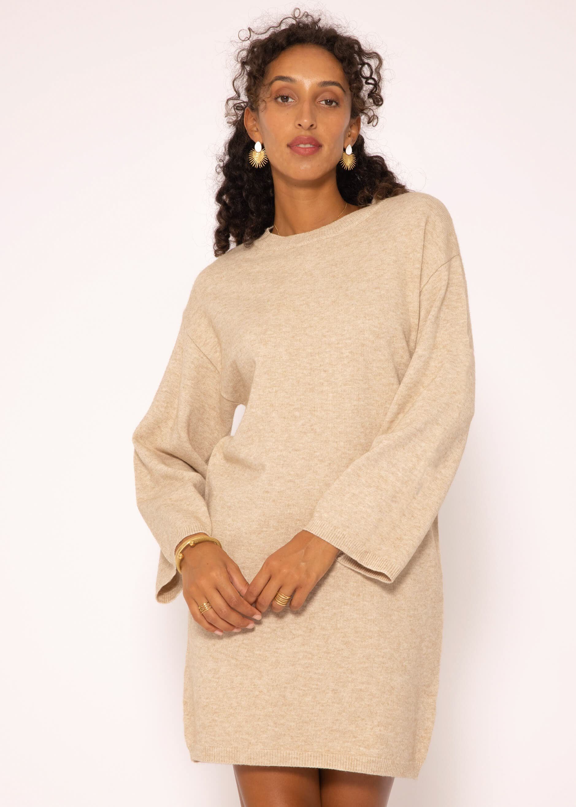 Oversize Strickkleid Damen - Langarm Winterkleid Mit Rundhals
