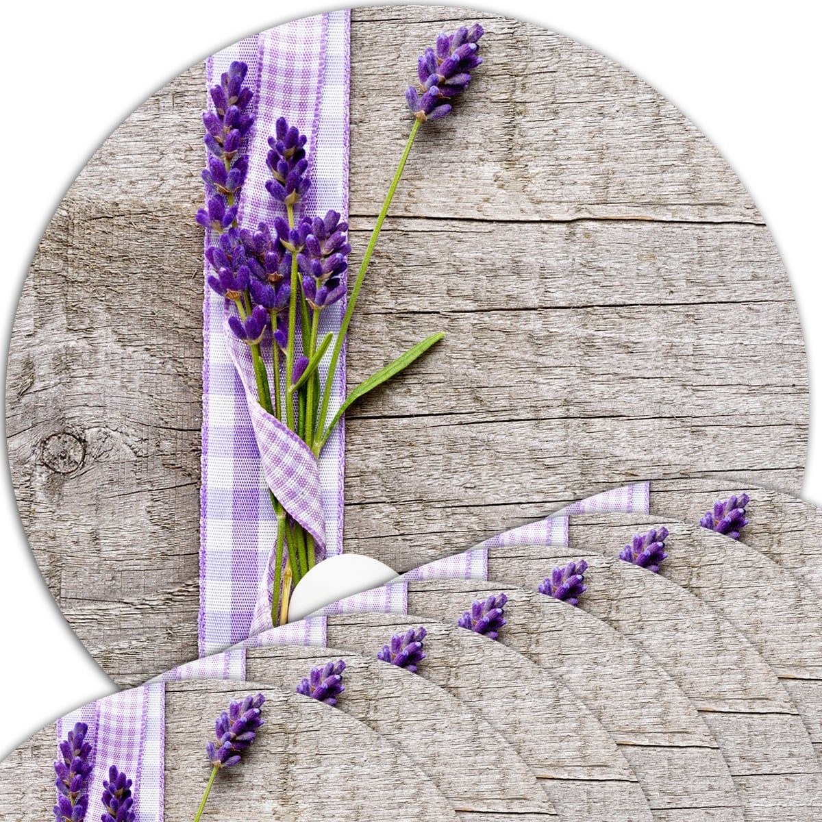 matches21 HOME & HOBBY Platzset Abwaschbare Tischsets 8er Set Lavendel Holz-Optik rund, (8-St), Platzsets als Tisch-Untersetzer und Tisch-Deko für Esstisch Teller