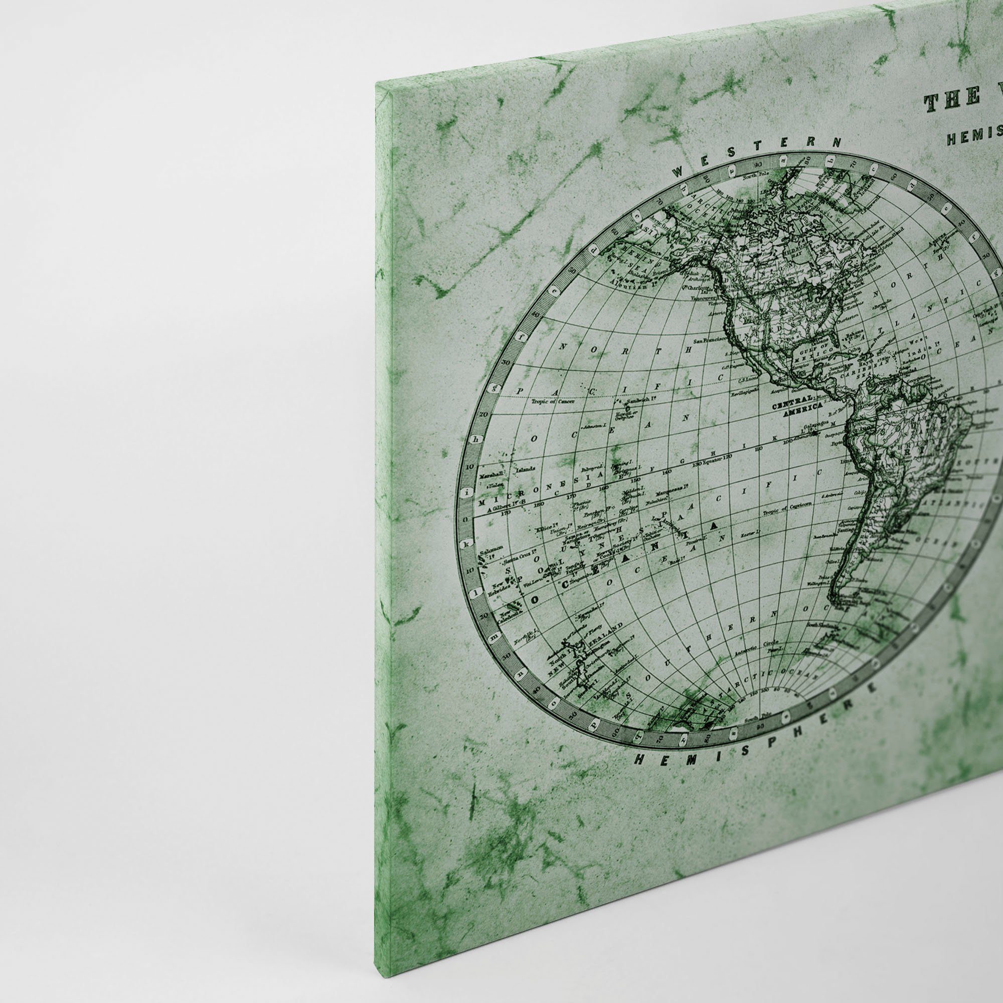 Hemispheres, A.S. St), Weltkarte grün Atlas Antik (1 Keilrahmen Bild Création Leinwandbild Vintage Weltkarte