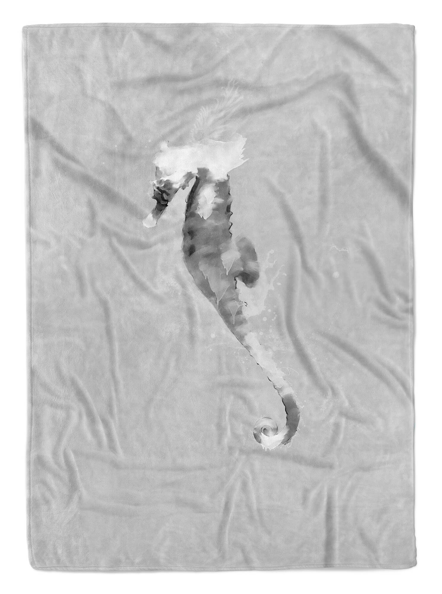Sinus Art Handtücher Handtuch Strandhandtuch Saunatuch Kuscheldecke Grau Seepferdchen Motiv, Baumwolle-Polyester-Mix (1-St), Handtuch