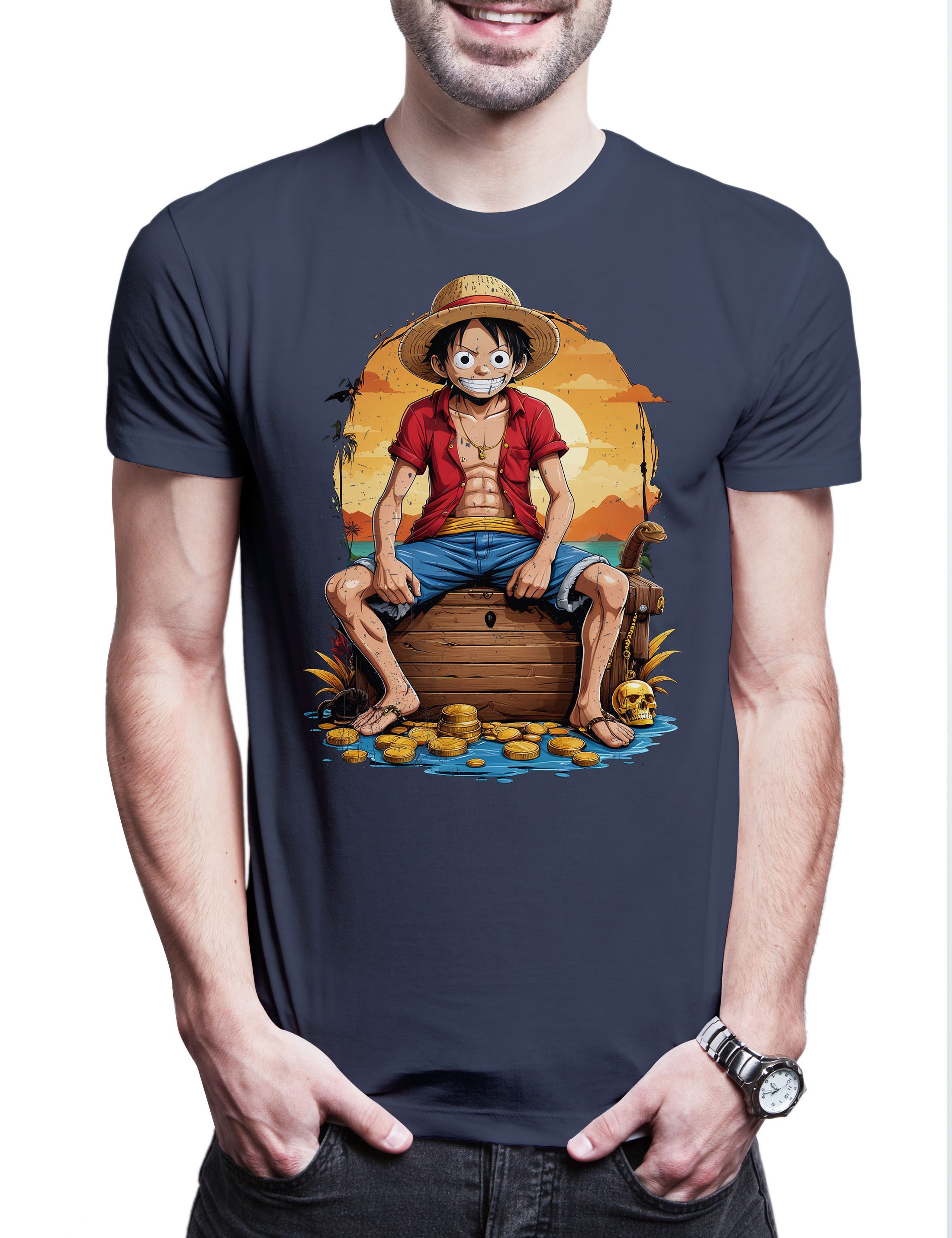 Print-Shirt Monkey Smile Ruffy Herren T-Shirt One Pirate Adventure Anime Piece D