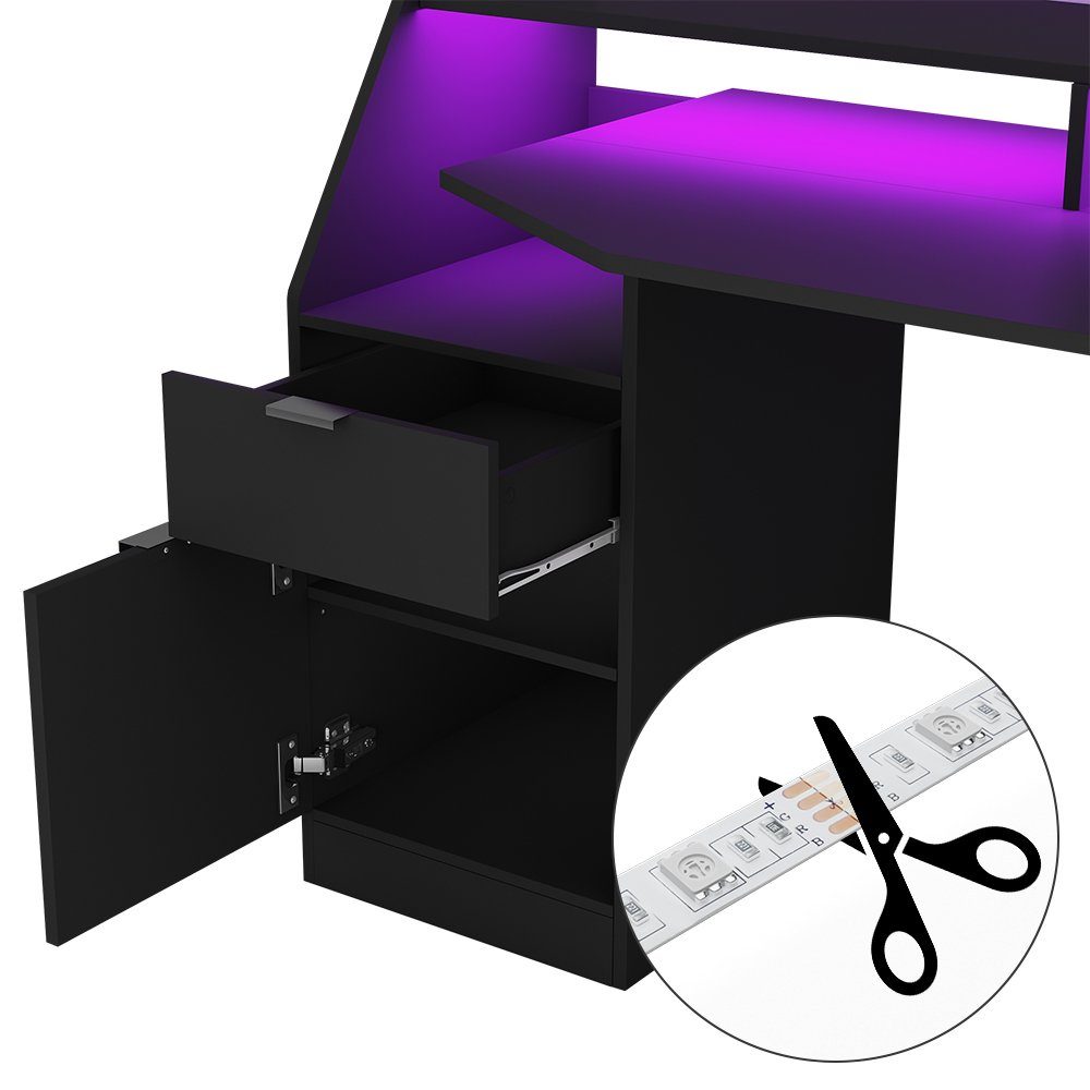 Schwarz LED Computertisch SONIC Livinity Gamingtisch mit