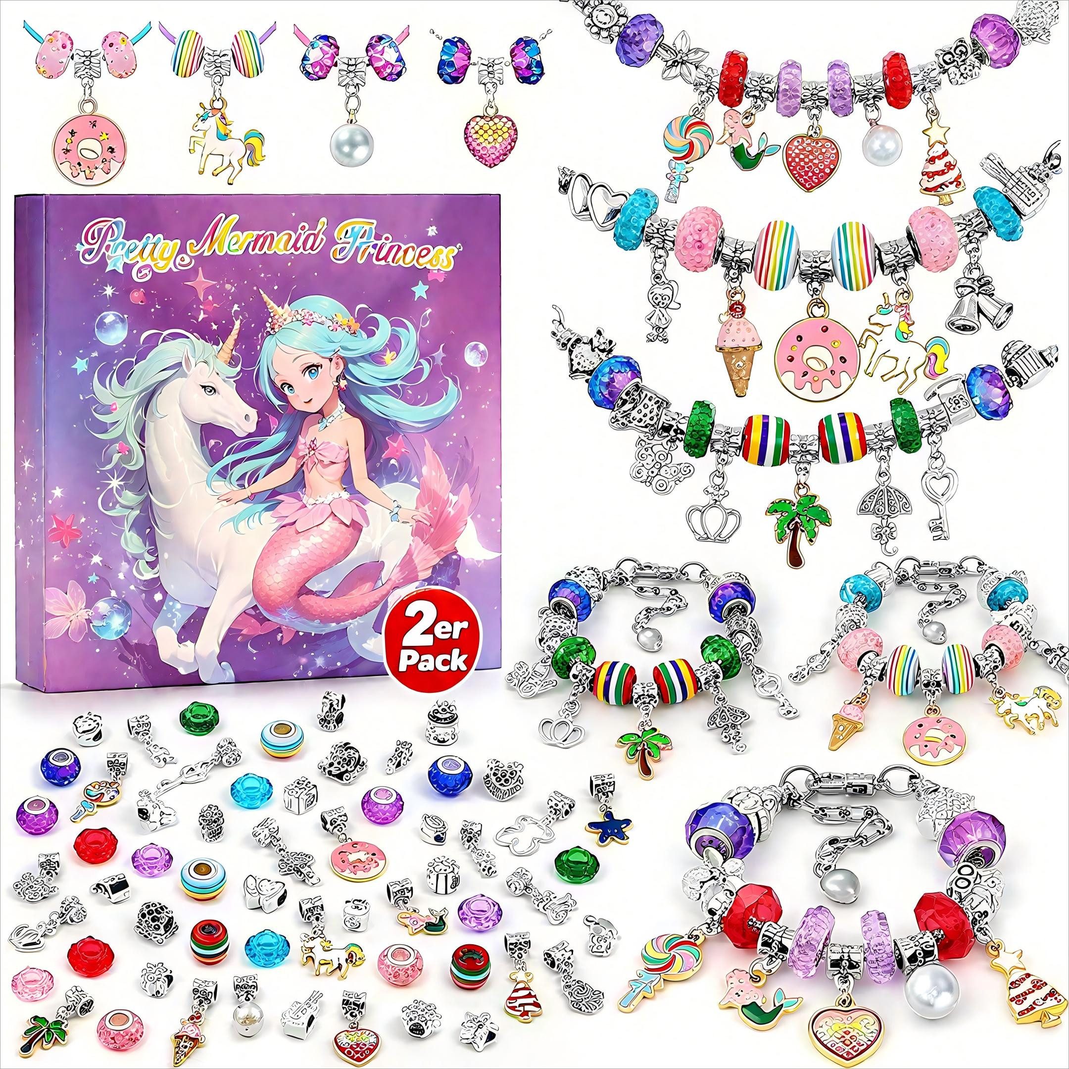 POPOLIC Schmuckset Geschenke für Mädchen, Schmuck Basteln Mädchen (Einschulung Mädchen Bastelset Kinder Armbänder Selber Machen Spielzeug Ostergeschenke, 2-tlg), Mädchen Geschenke 5 6 7 8 9 10 11 12 13 Jahre