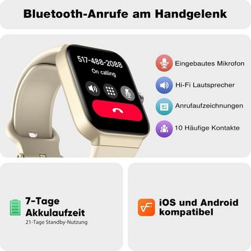 Fitpolo Smartwatch (1,8 Zoll, Android, iOS), mit Telefonfunktion Alexa Integriert, Fitnessuhr & IP68, Schrittzähler