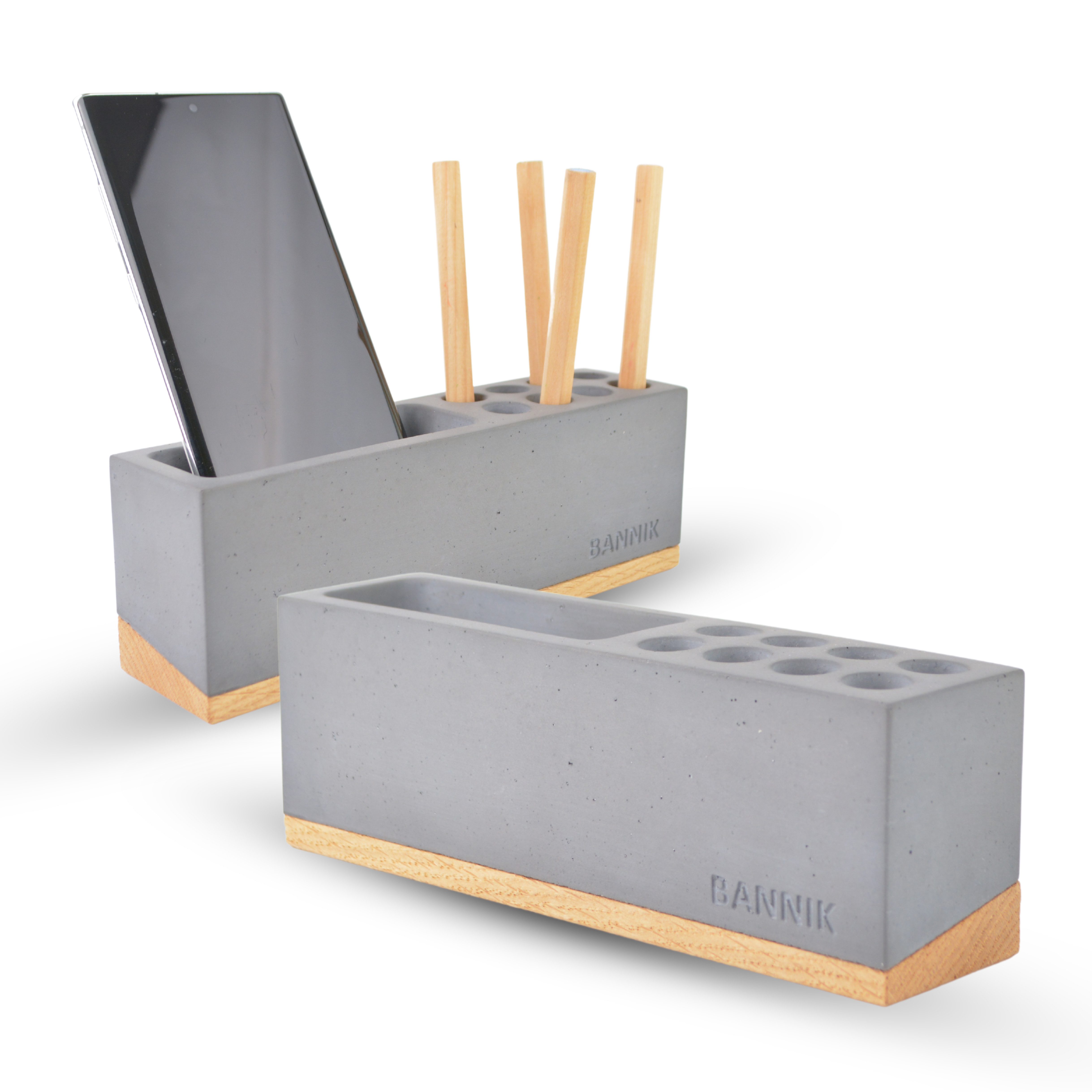 Bannik Organizer Stiftehalter aus Beton und Massivolz - Büro Organizer (1 St., 20x5x7cm), glatte, hochwertige Haptik
