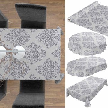ANRO Tischdecke Tischdecke Wachstuch Ornamente Grau Robust Wasserabweisend Breite 140, Geprägt