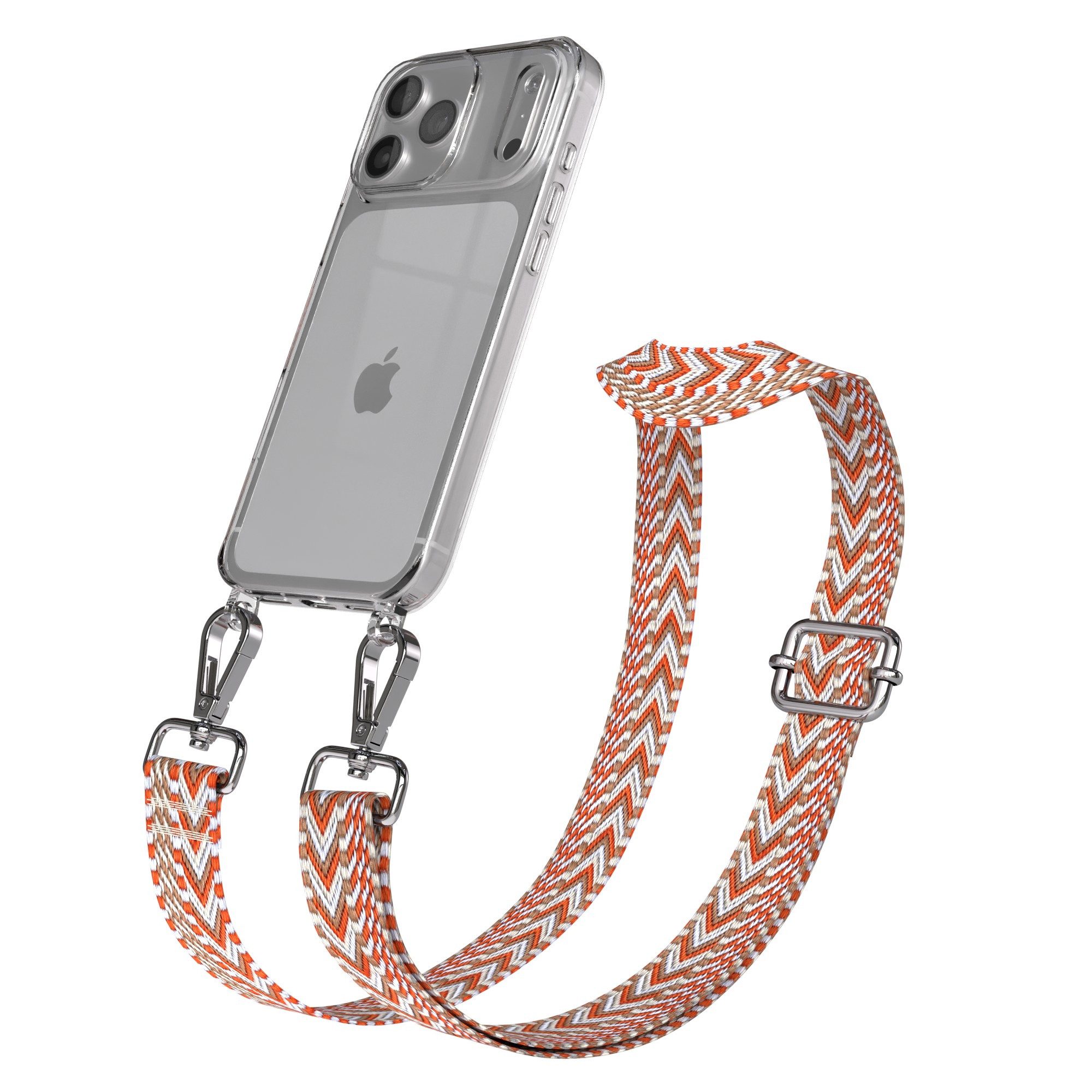 EAZY CASE Handykette Silikonhülle mit Kette für Apple iPhone 17 Pro Max 6,9 Zoll, Backcover Handyhülle zum Umhängen Ersatzkordel Handy Tasche Orange