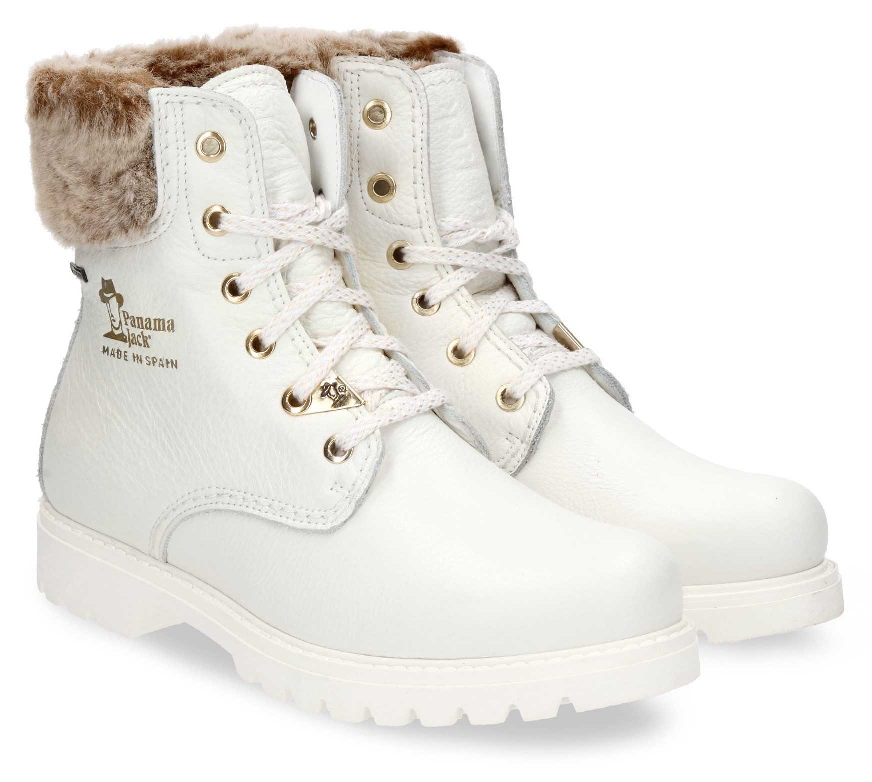 Panama Jack Felicia Gtx Schnürboots, Winterstiefelette, Outdoorboots, Blockabsatz, mit Fellimitat-Kragen