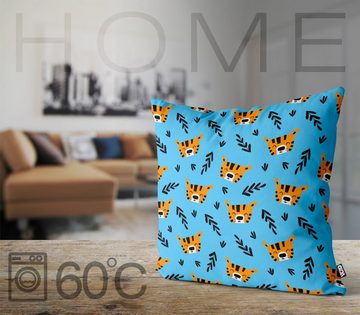 Kissenbezug, VOID (1 Stück), Sofa-Kissen Kleiner Tiger blau Kissenbezug Dschungel Kinder Katze Afrika Urwald Zoo Baby Af