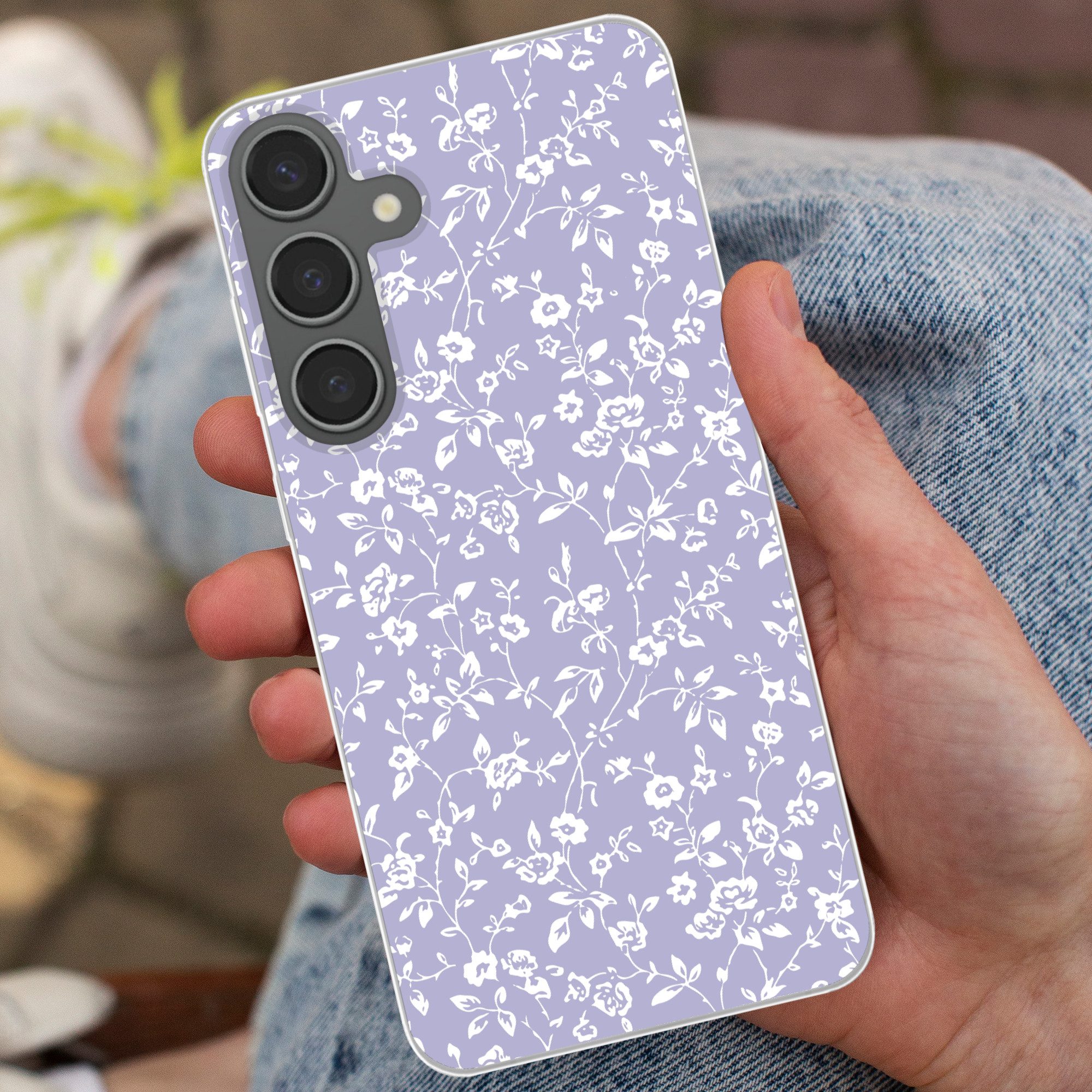 MuchoWow Handyhülle für Samsung Galaxy S24 Plus Florales Muster - Lila - Weiß - Blumen, Phone Case, Silikon, Schutzhülle Dünn
