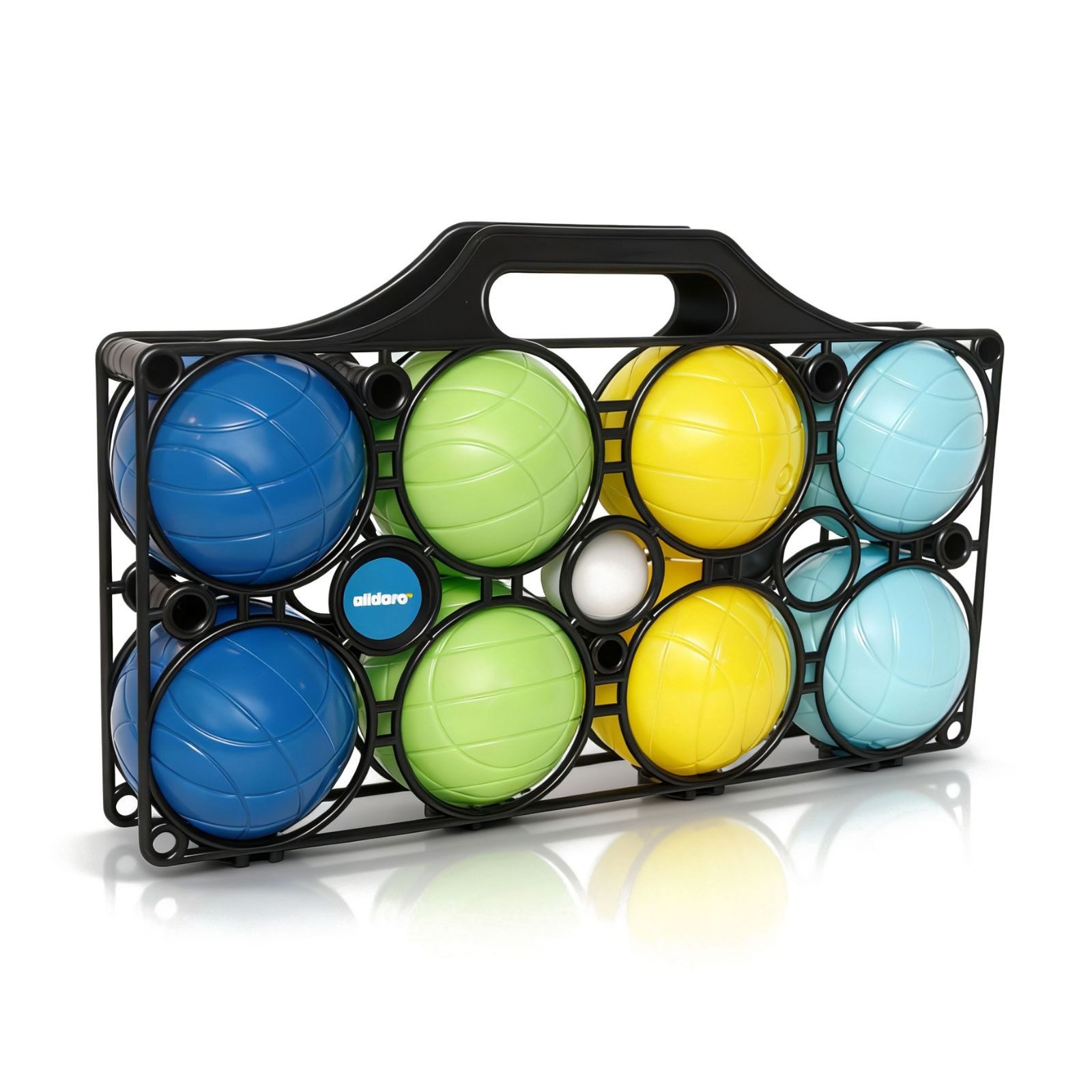 alldoro Spiel Boccia Spiel für Kinder ab 3 Jahren mit praktischem Tragekorb, 9-teiliges Boules Set mit 8 bunten Boccia Kugeln und Zielkugel