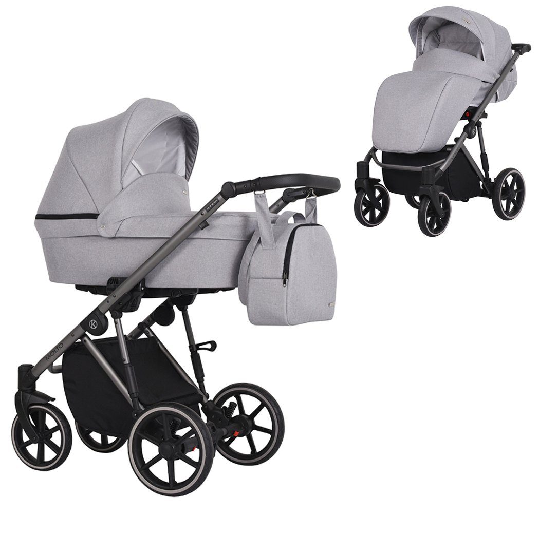 babies-on-wheels Kombi-Kinderwagen Molto 2 in 1 - 12 Teile - von Geburt bis 4 Jahre in 14 Designs Hellgrau = graues Gestell