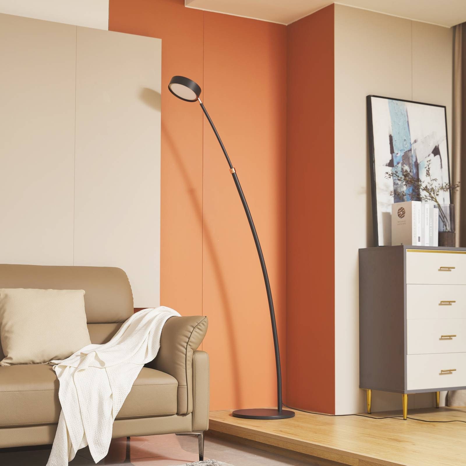 Lucande Bogenlampe Boga, LED, Metall, Schwarz warmweiß IP20, LED 23 W gesamt, warmweiß