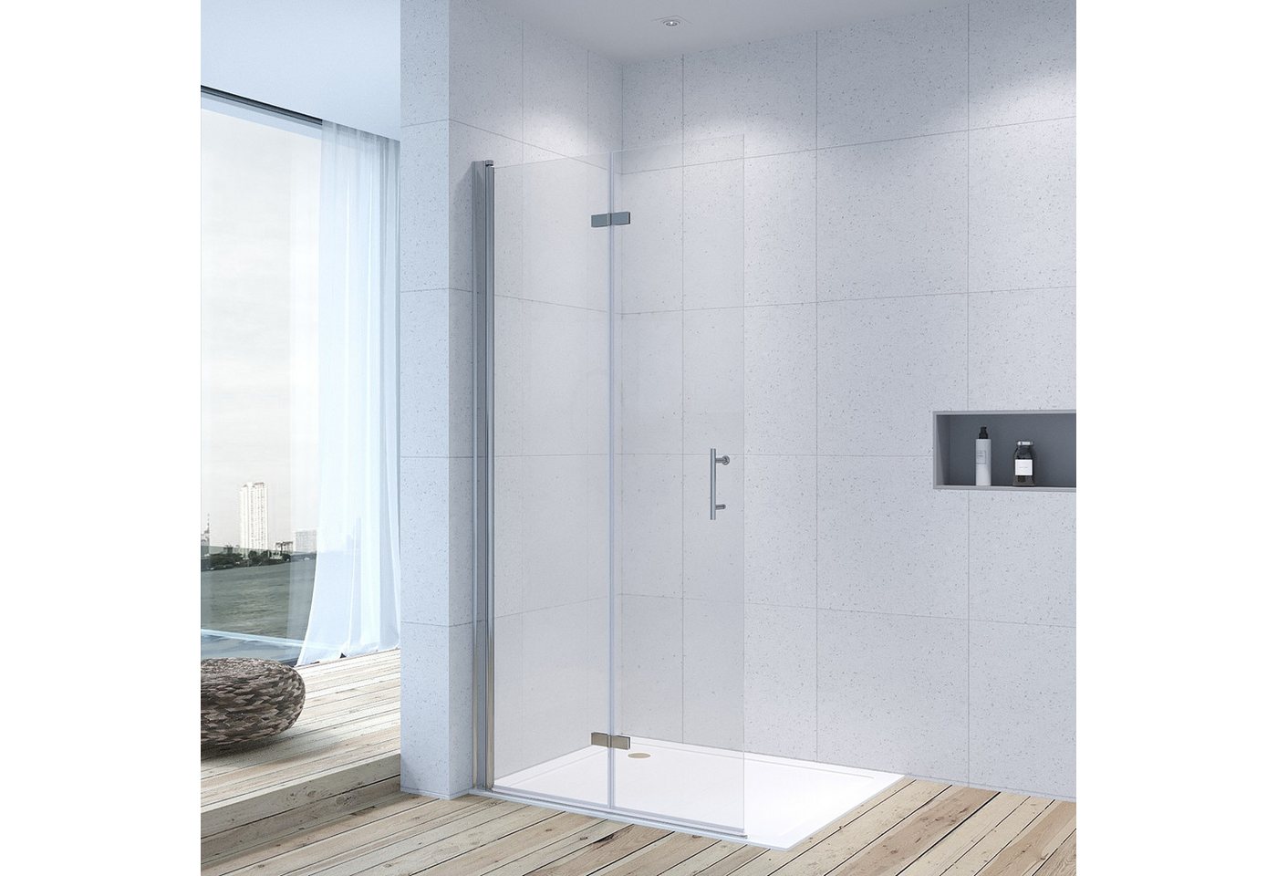 Thumbnail - AQUALAVOS Duschwand Duschabtrennung Falttür Glas Duschwand Walk in Dusche Drehfalttür, aus klar 6mm Einscheiben-Sicherhe...