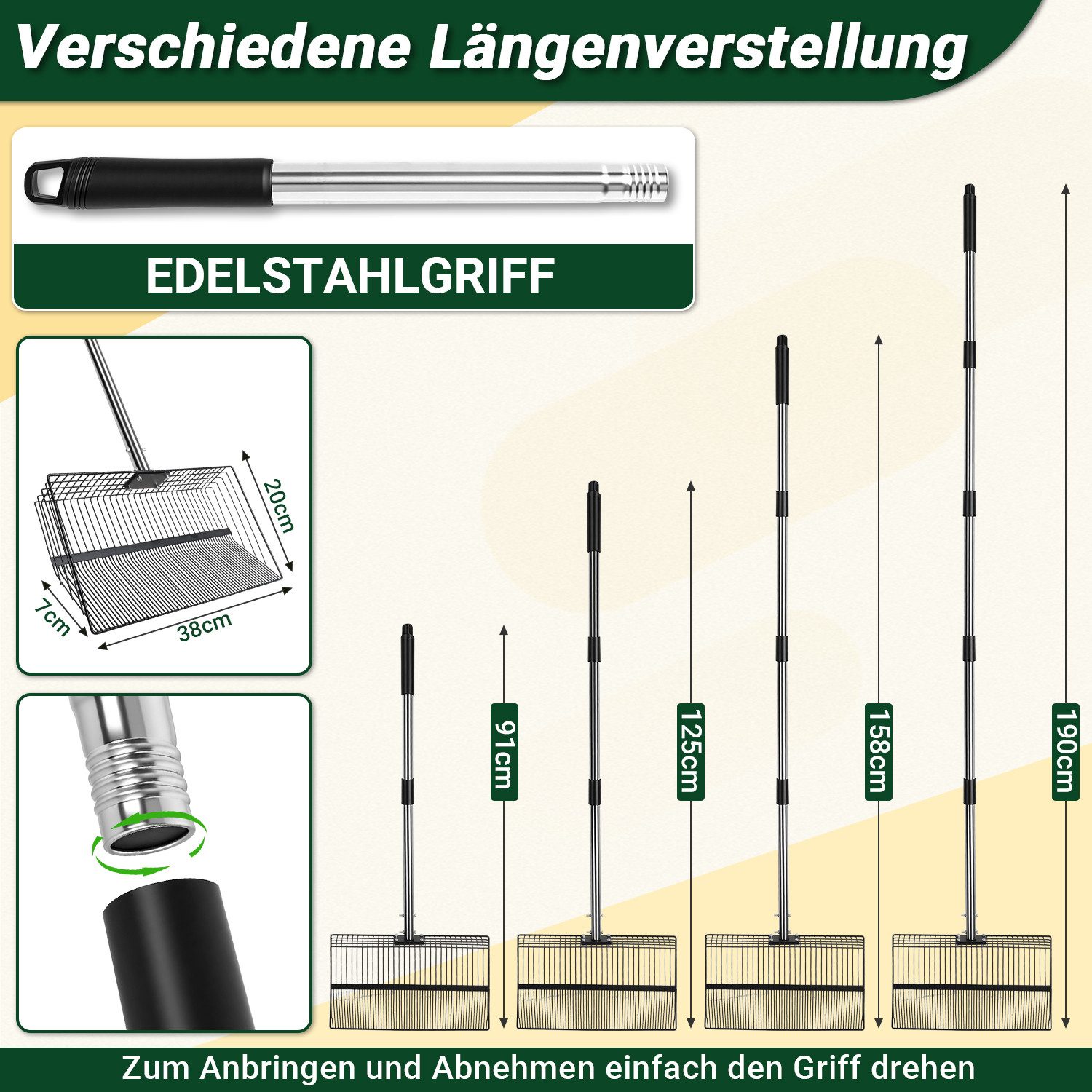 Clanmacy Futterschaufel Hühnerkotschaufel 4-in-1 Verstellbare Hühnerstall Zubehör 91-190cm – Bild 2 von 5