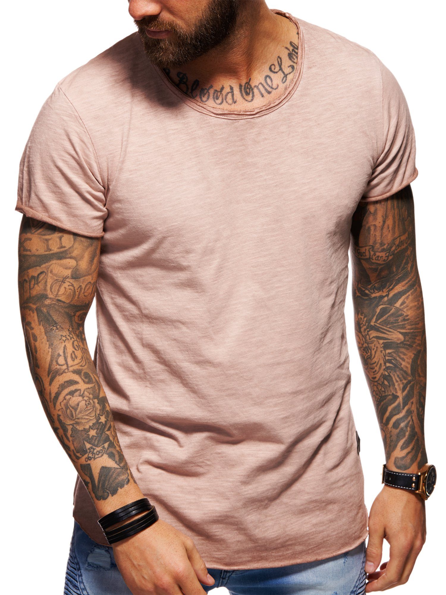 behype T-Shirt MSOHIO mit Rundhals-Ausschnitt Beige