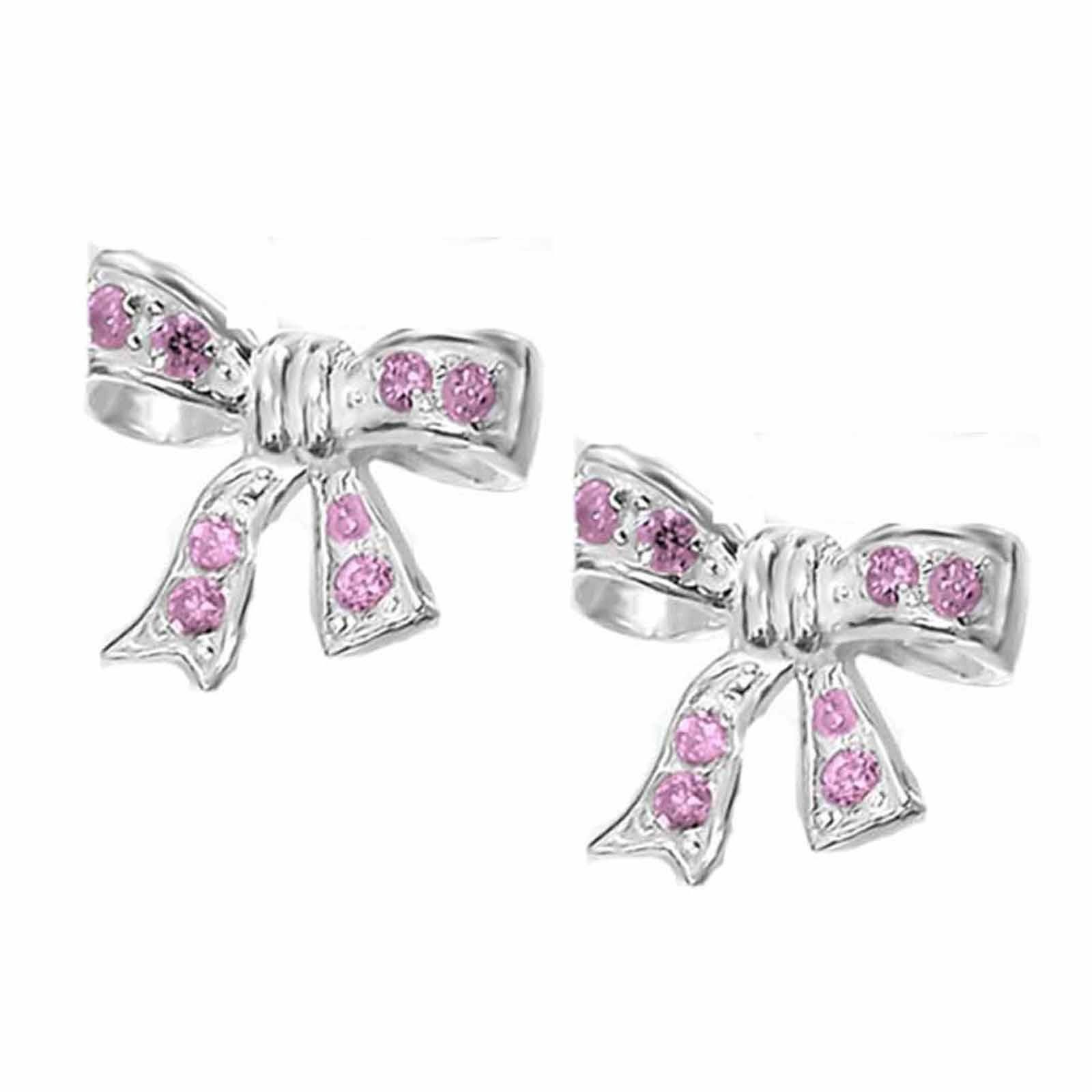 schmuck23 Paar Ohrstecker Ohrringe Schleife Zirkonia 925 Silber Damen Mädchen Kinderohrringe, Kinderschmuck Mädchen Geschenk echte Silberohrringe