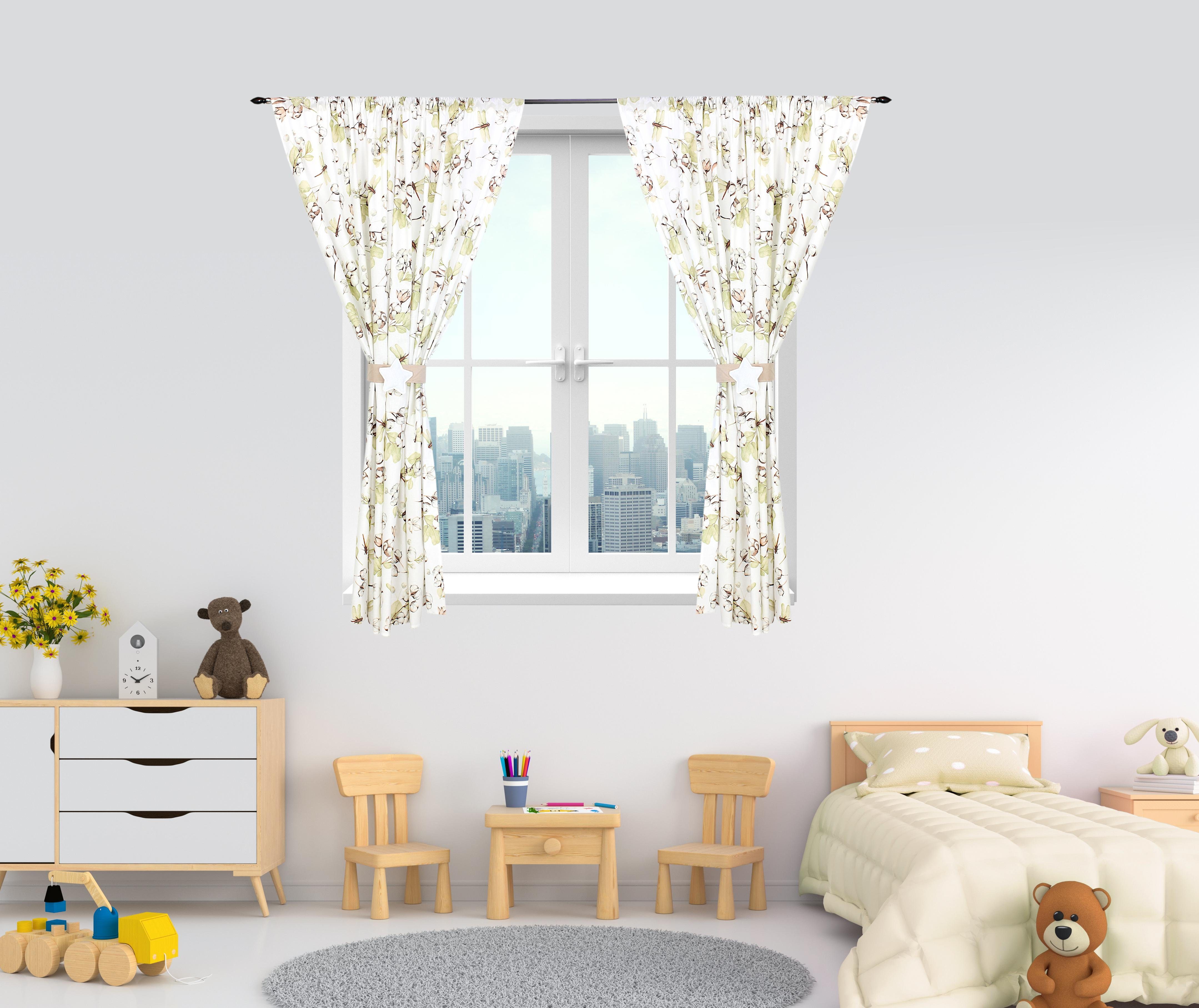 Vorhang TupTam Grün Kinderzimmer und Zierband mit TupTam Stern, Vorhänge Weiß Set Baumwollblüten