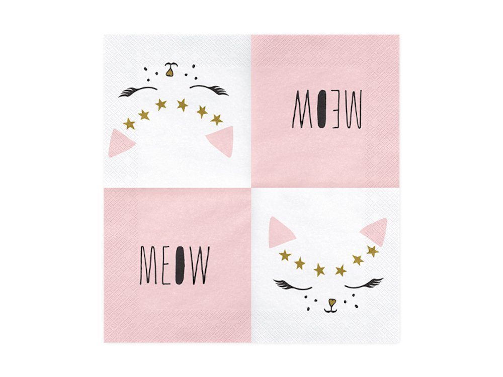 partydeco Pompon 20 Servietten Trend - Meow - Kitty 33cm