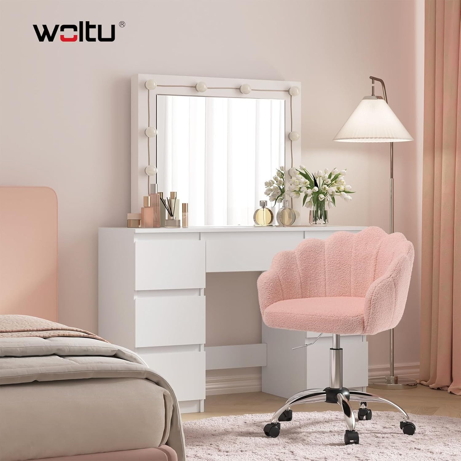 Woltu Schreibtischstuhl (1 St), mit Blütenblatt-Rückenlehne, Kaschmir Stoff günstig online kaufen