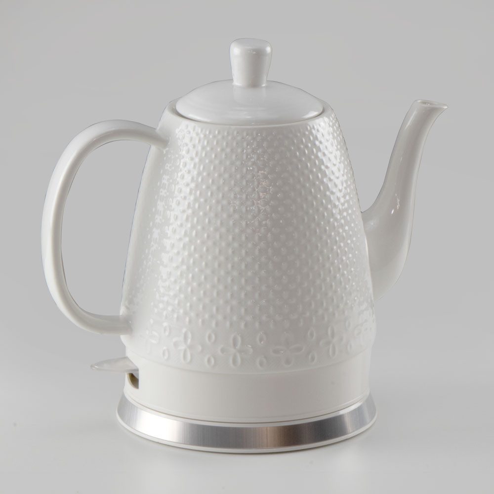 KVOTA Wasserkocher elektrisch aus Keramik, 1,5 Liter,weiß, Design Sakura, Schwanenhals., 1.5 l, 1500 W, Schwanenhals, Keramik