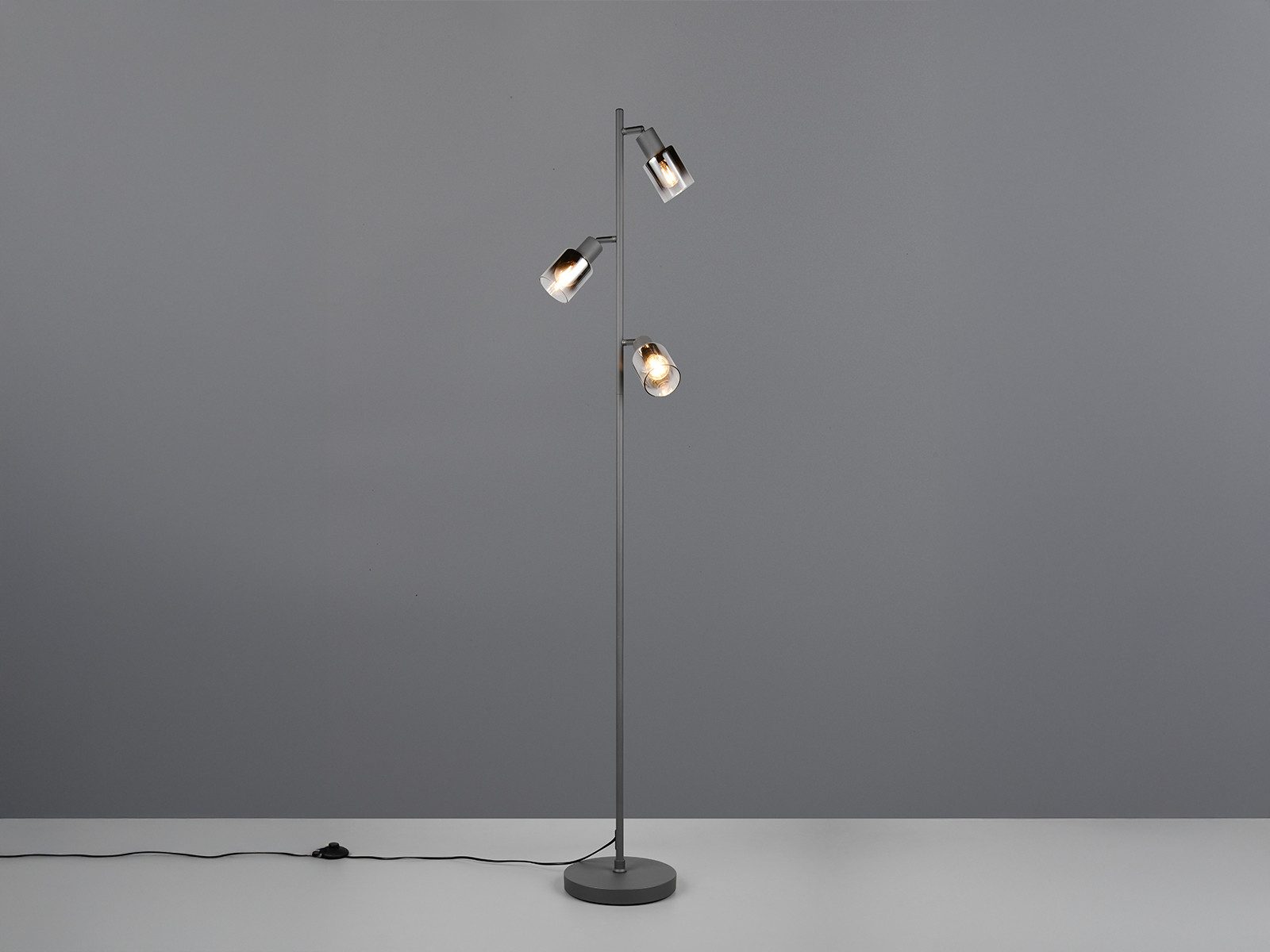Reality Leuchten LED Stehlampe mit 3 schwenkbaren Glas Spots Höhe 154cm, Dimmfunktion, LED wechselbar, Warmweiß, Wohnzimmer Stehleuchte mit Strahlern Chromfarbig inkl. Leuchtmitteln