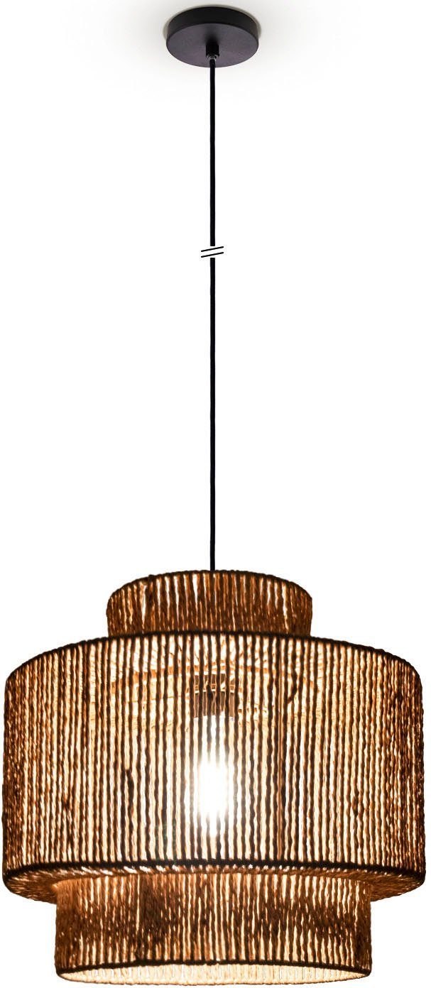 Paco Home Papier Boho Hugo Optik ohne Pendelleuchte Lupita, Lampenschirm Rattan Wohnzimmer Esszimmer Leuchtmittel