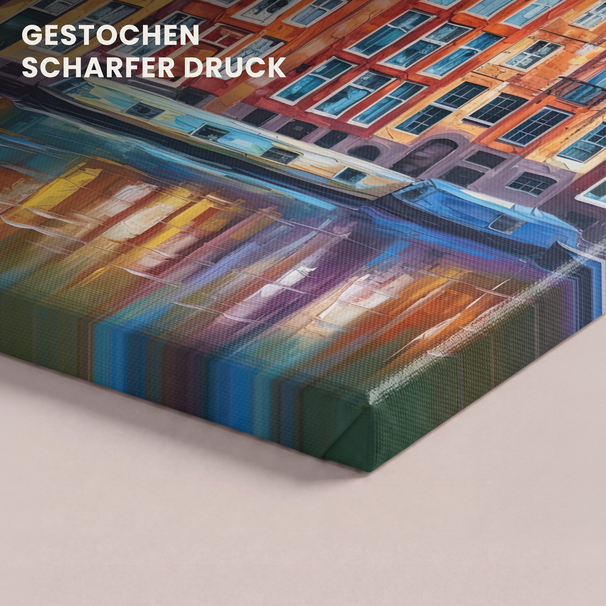 OneMillionCanvasses® Leinwandbild Amsterdam - Ölfarbenoptik - Gracht - Kunstdrucke - Kunst, Fotodruck (1 St), Wandbild, Deko Schlafzimmer Wohnzimmer Flur 20x20  – Bild 3 von 5