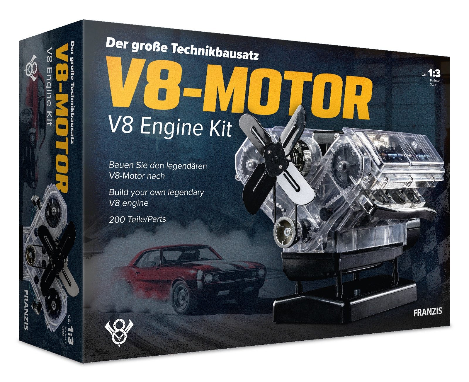 Franzis Modellbausatz FRANZIS V8-Motor Technikbausatz, Motorbausatz im Maßstab 1:3, (250-tlg)