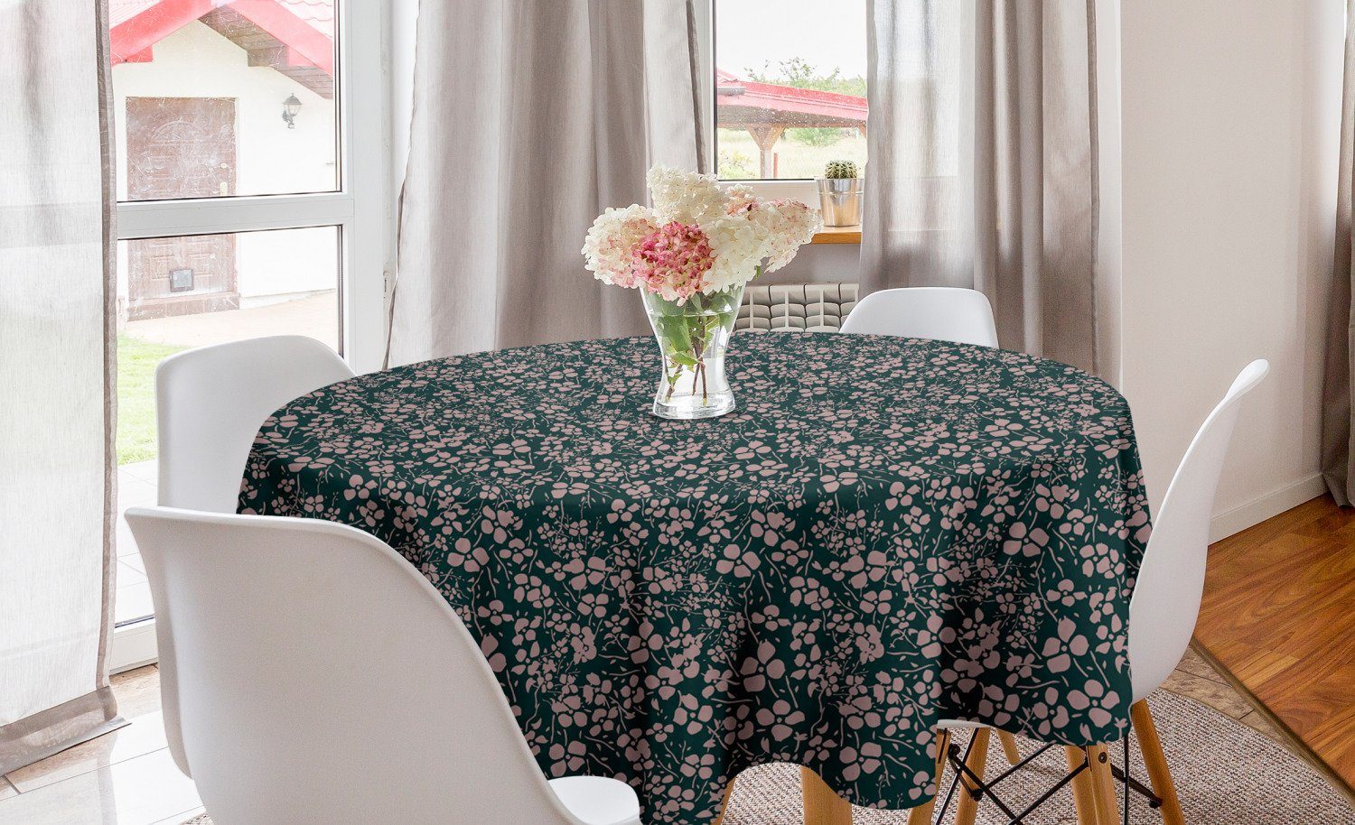 Abakuhaus Tischdecke Kreis Tischdecke Abdeckung für Esszimmer Küche Dekoration, Blumen Bicolor Spring Meadow Flora