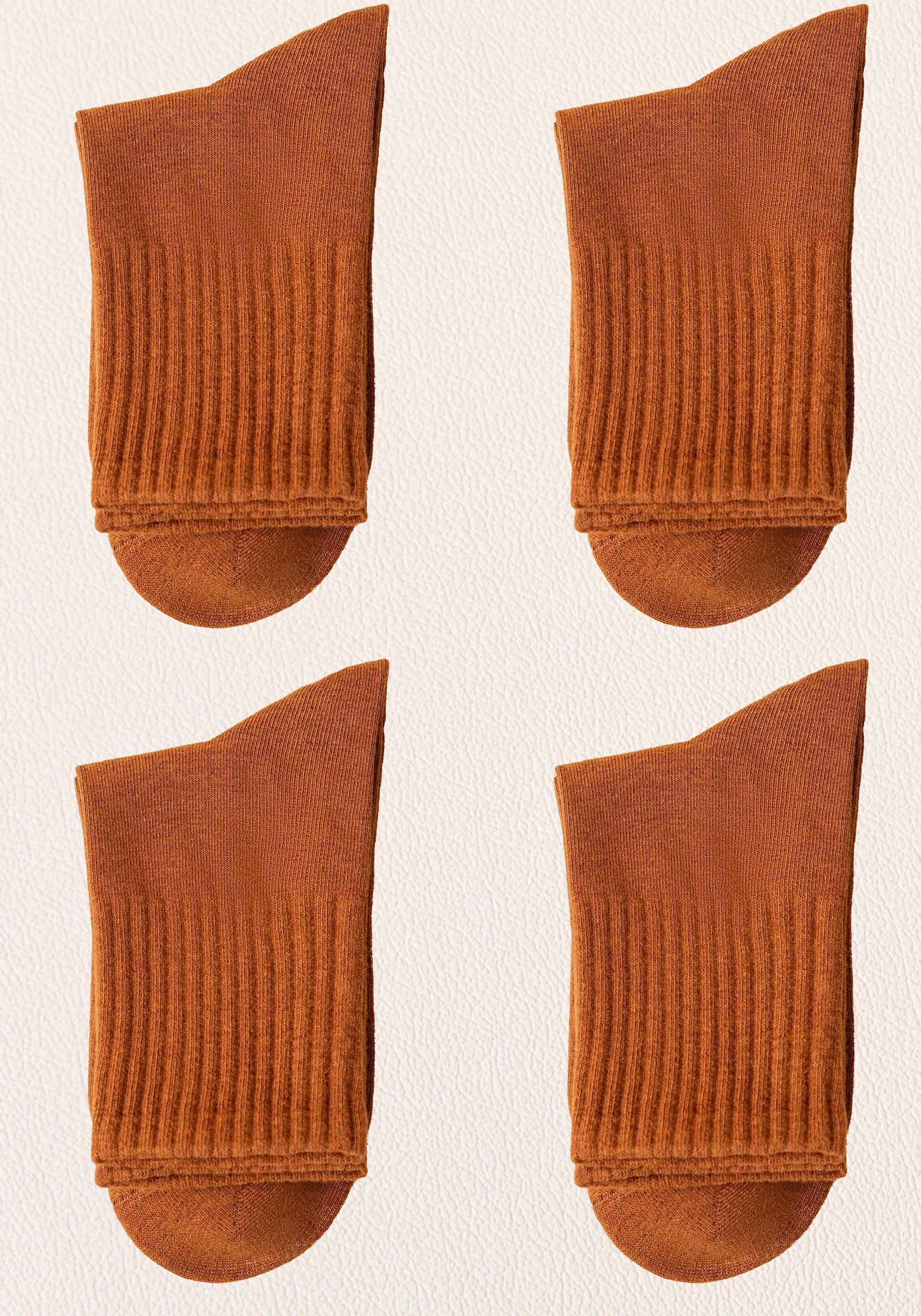 MAGICSHE Socken Damen 100% Baumwolle einfarbig hohes Basicsocken (4-Paar, 4-Paar) Braun