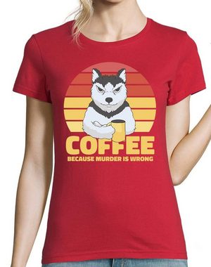 Youth Designz T-Shirt Coffee Because Murder Is Wrong Damen Shirt mit lustigem Hunde Frontprint
