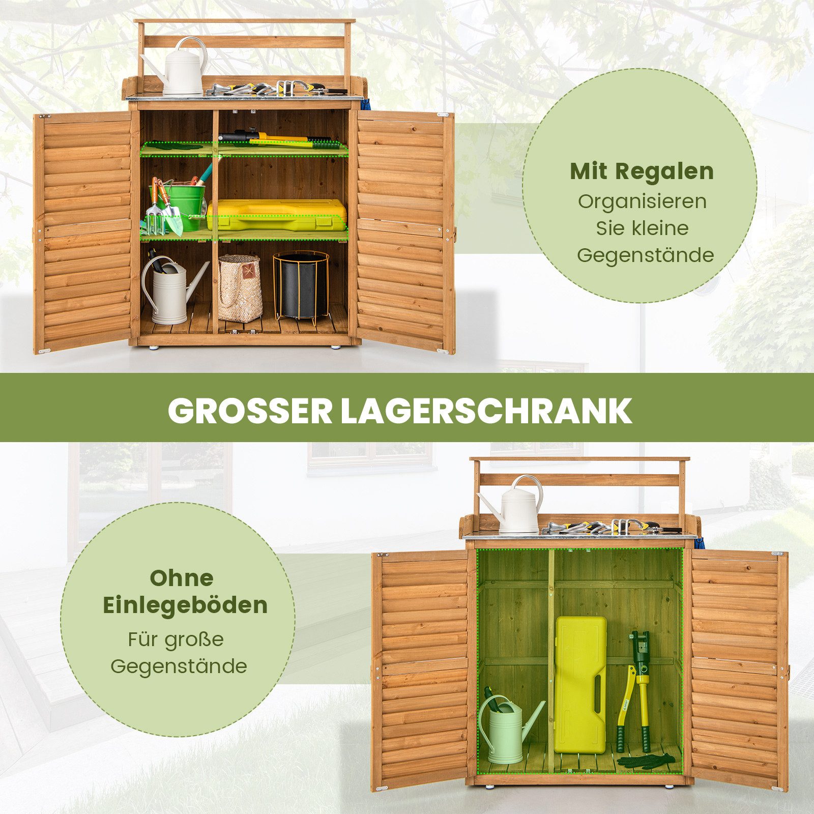 KOMFOTTEU Pflanztisch Gartenschrank, Gartentisch mit Unterschrank, 87 x 45 x 120 cm