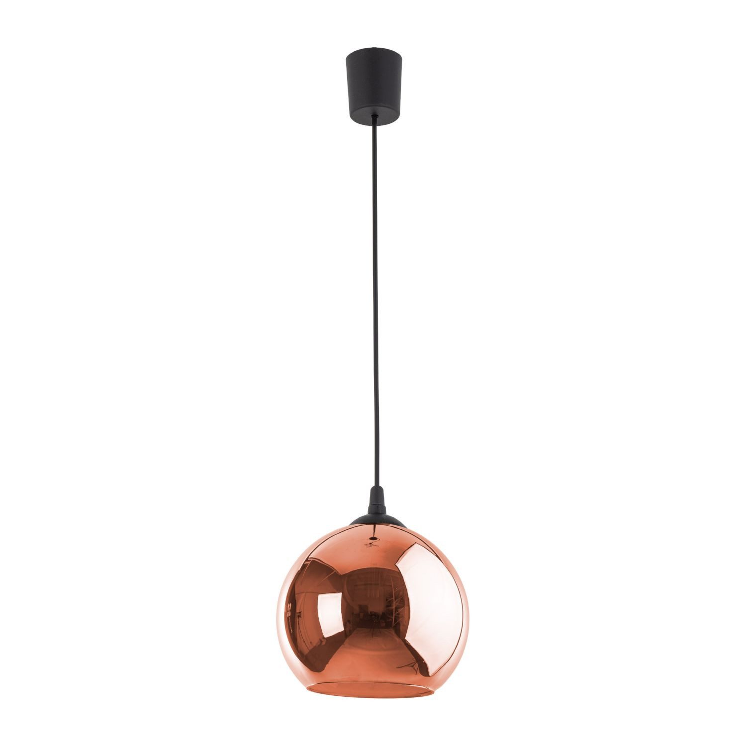 Licht-Erlebnisse Pendelleuchte ZAKARIYA, ohne Leuchtmittel, Glas E27 Ø 25 cm H: max. 100 cm in Schwarz Kupfer Kugel Schirm Modern
