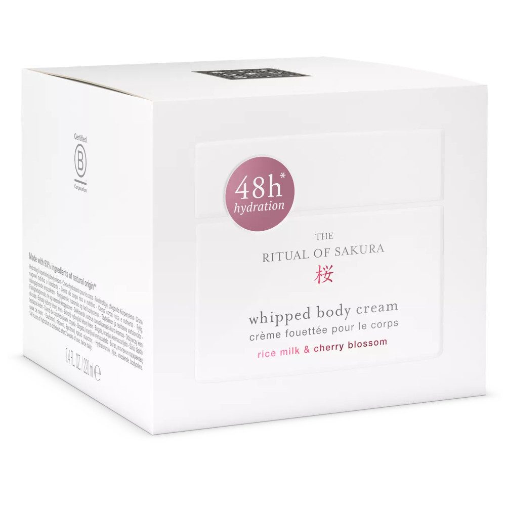 Rituals Körpercreme The Ritual of Sakura Whipped Body Cream – 220 ml, Glas, 1-tlg., Whipped Cream: 48 h Feuchtigkeit, Kirschblüte & Reismilch, Refill-Glas