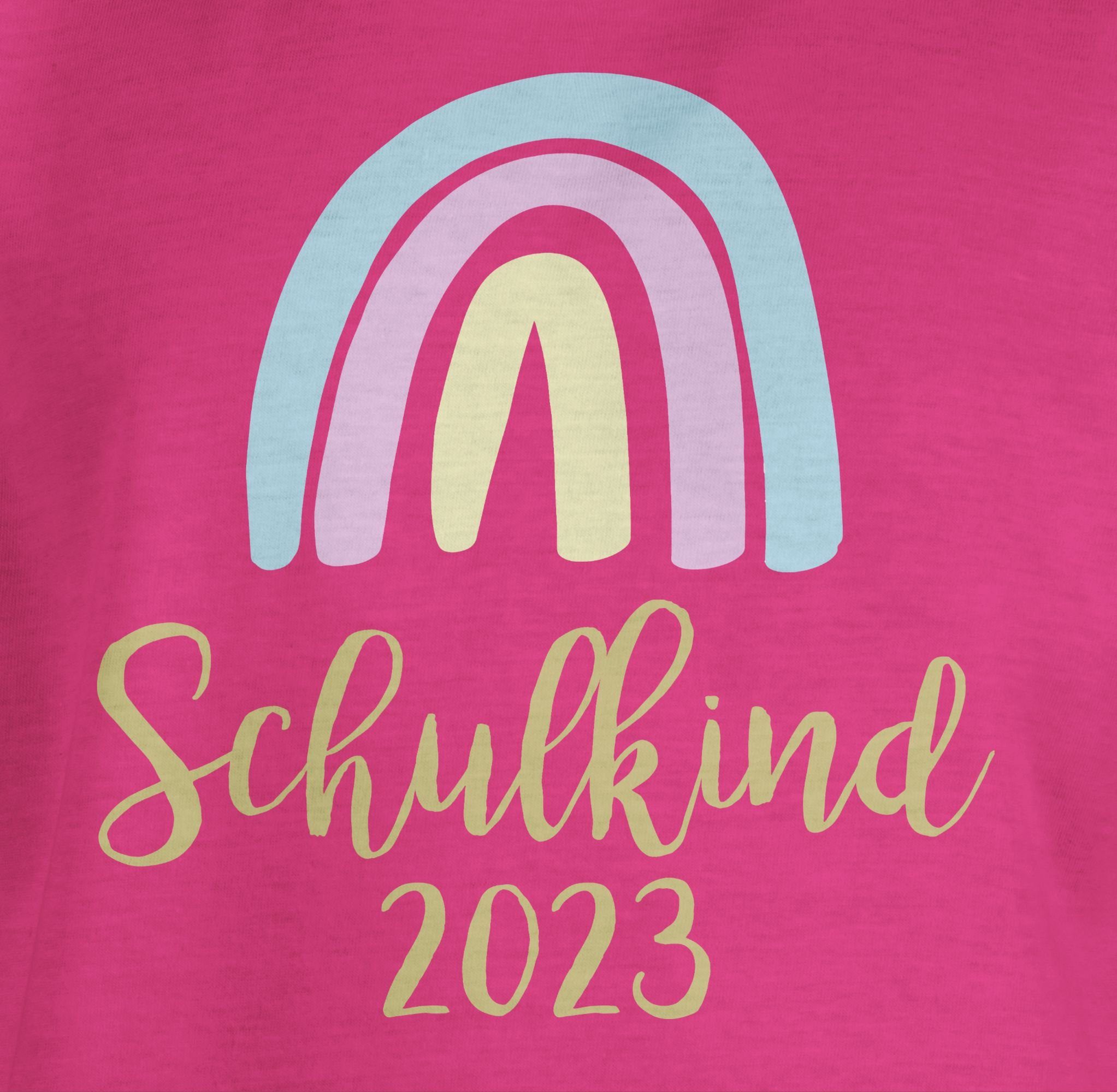 Mädchen Pastell Schulkind Fuchsia Einschulung 3 Gold Shirtracer / Regenbogen T-Shirt 2023