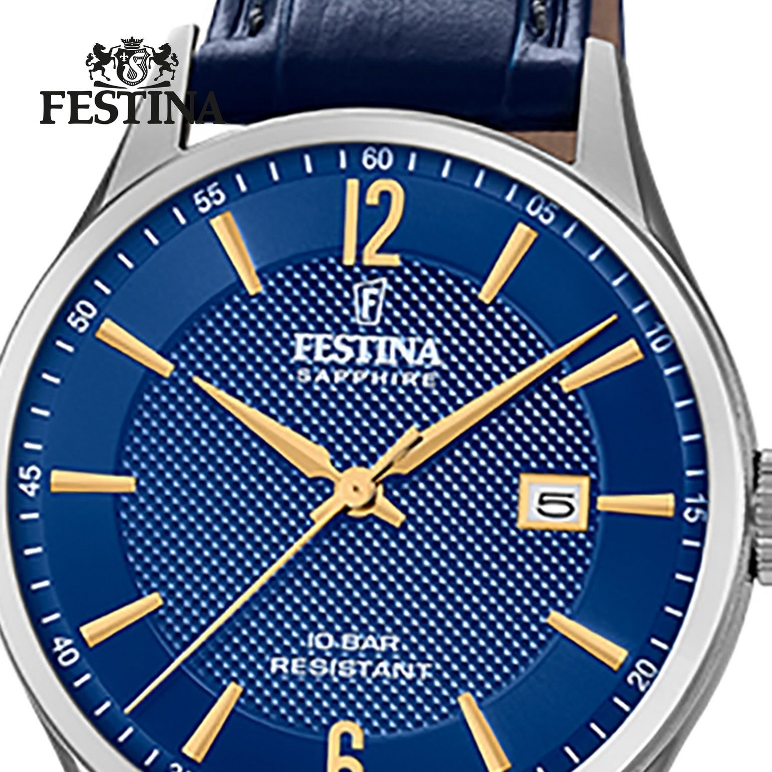 Festina Quarzuhr Festina Analog Herren Uhr F20007/3 Leder, (Analoguhr), Herren Armbanduhr rund, Lederarmband blau, Elegant