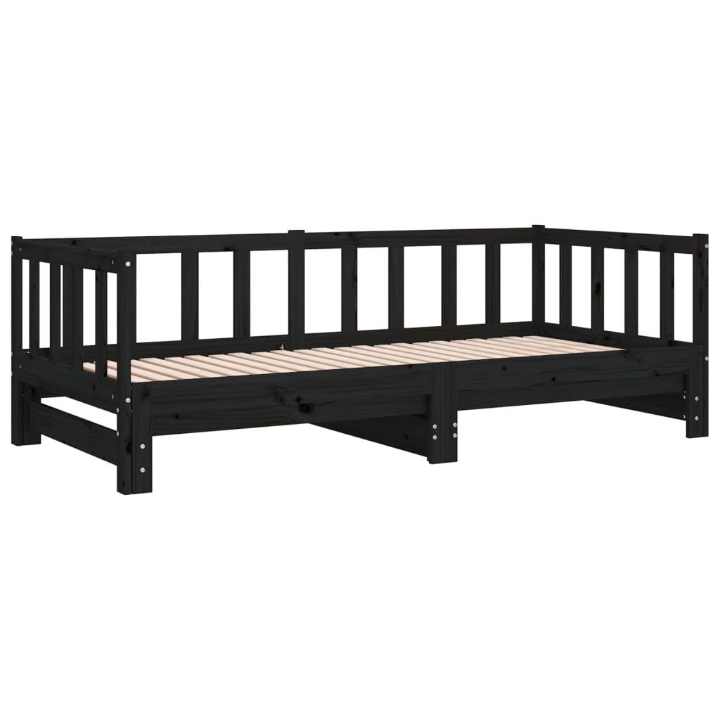 vidaXL Gästebett Gästebett Tagesbett Ausziehbar Schwarz 90x200 cm Massivhol günstig online kaufen
