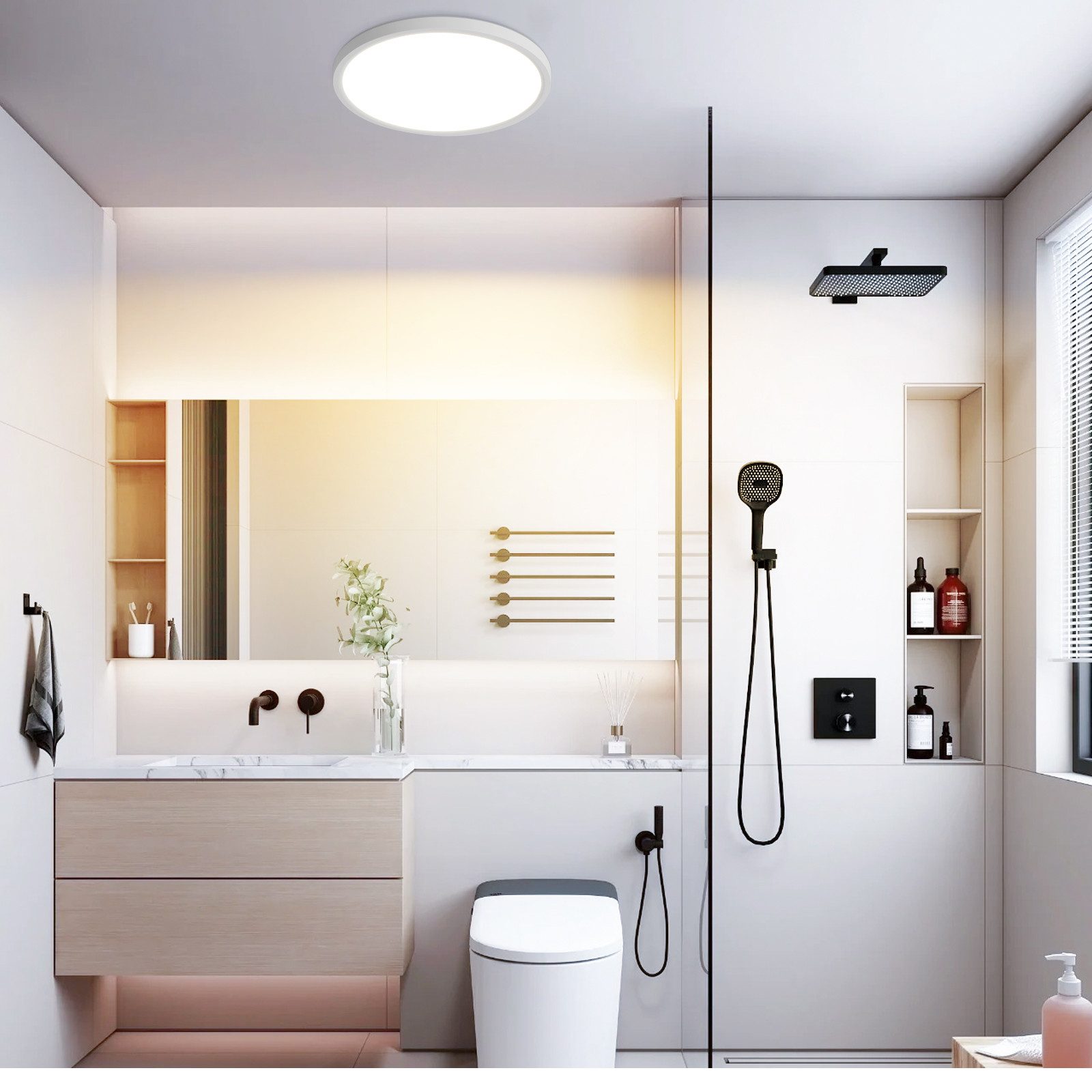 Nettlife LED Deckenleuchte Badezimmer Flach 30CM 24W Rund Weiß, Nicht Dimmbar, LED fest integriert, Warmweiß, Küchenlampe für Flur Küche Schalfzimmer Klassenzim – Bild 4 von 5