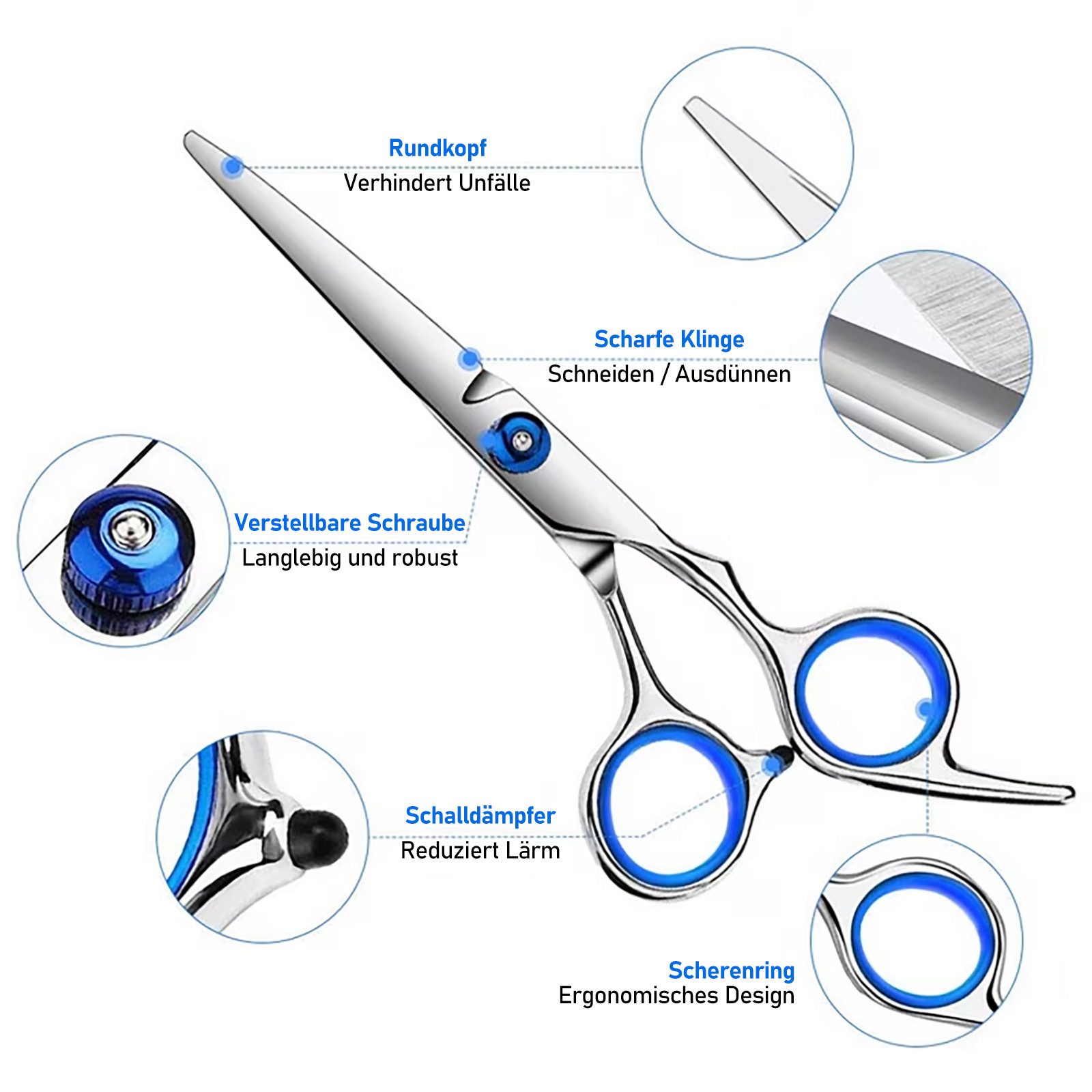 HUGERSTONE Haarschere Friseurschere Set mit Effilierschere und Kamm, Profi Schere für Haare, (Set, 10-tlg., Ergonomisches Haarschneideschere Set), Haarschere für Damen, Herren, Kinder, Familie und Friseursalon