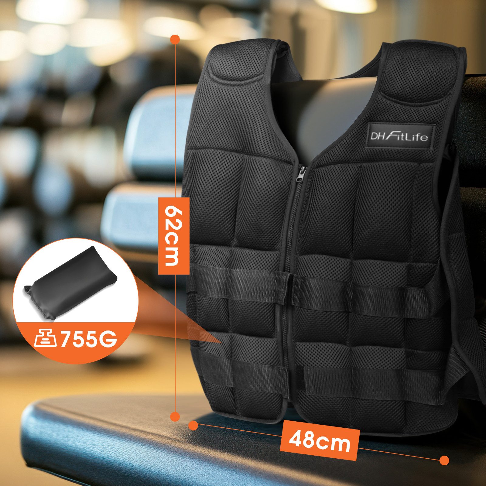 DH FitLife Gewichtsweste Verstellbar 10/20/30KG zum Muskelaufbau u. Krafttraining, (Weighted Vest, Laufweste), Laufweste Damen Herren, Fitness Trainingsweste