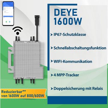 Campergold Balkonkraftwerk 1760W/1600W Komplettset Bifazial Photovoltaik Mini-PV Anlage, 1760,00 W, (440W Solarmodul mit DEYE 1600W WLAN Wechselrichter drosselbar von 1600W auf 800W/600W und 10m Kabel)