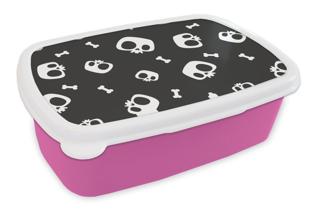 MuchoWow Lunchbox Muster - Schädel - Skelett - Knochen - Junge - Kinder - Kinder, Kunststoff, (2-tlg), Brotbox für Erwachsene, Brotdose Kinder, Snackbox, Mädchen, Kunststoff rosa