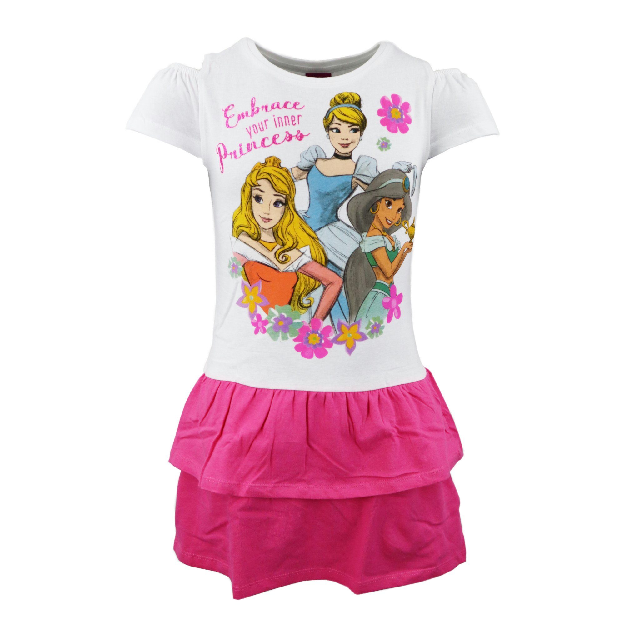 Disney Princess Sommerkleid Disney Prinzessin Mädchen Kinder Kleid Gr. 98 bis 128, 100% Baumwolle
