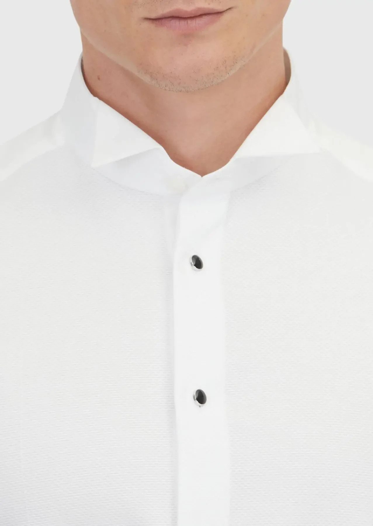 RAMSEY Hemdbluse Weiße, einfarbige Slim-Fit-Smokinghemden mit doppelten Manschetten und