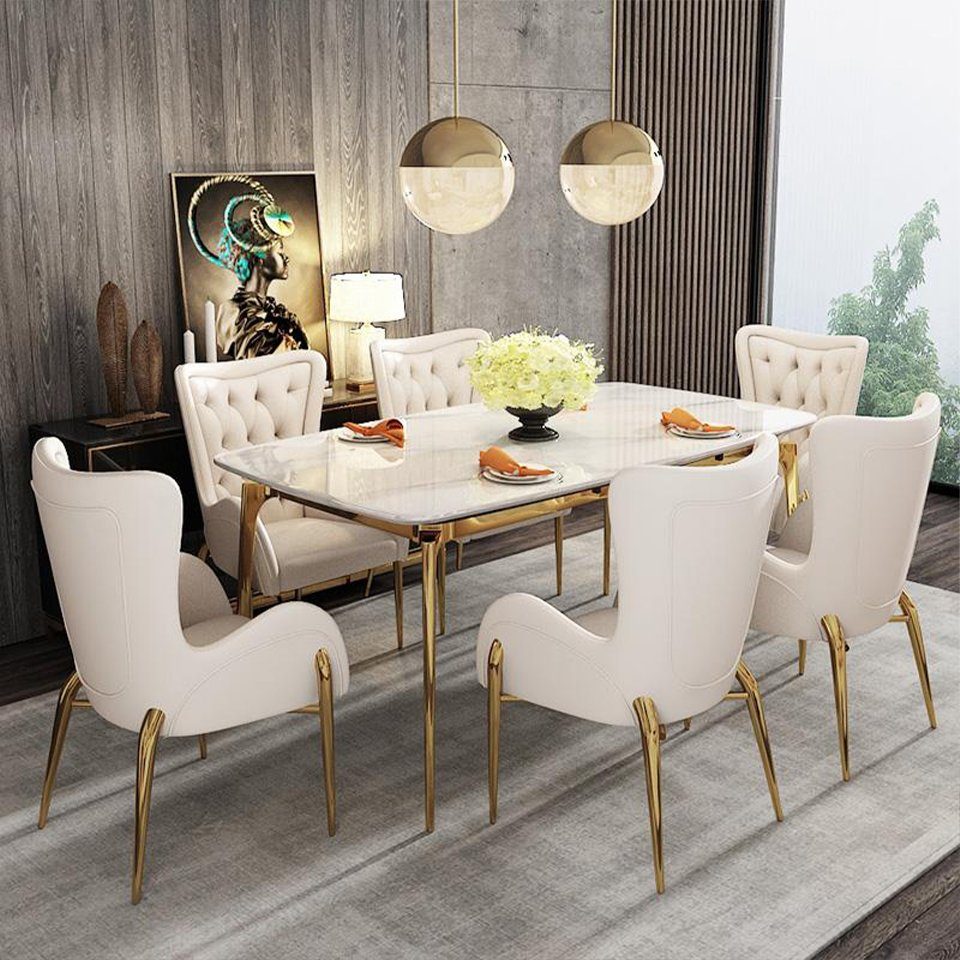 JVmoebel Essgruppe, Esszimmer Gruppe Komplett Set Garnitur 7tlg Tisch Tische Luxus Holz Weiß
