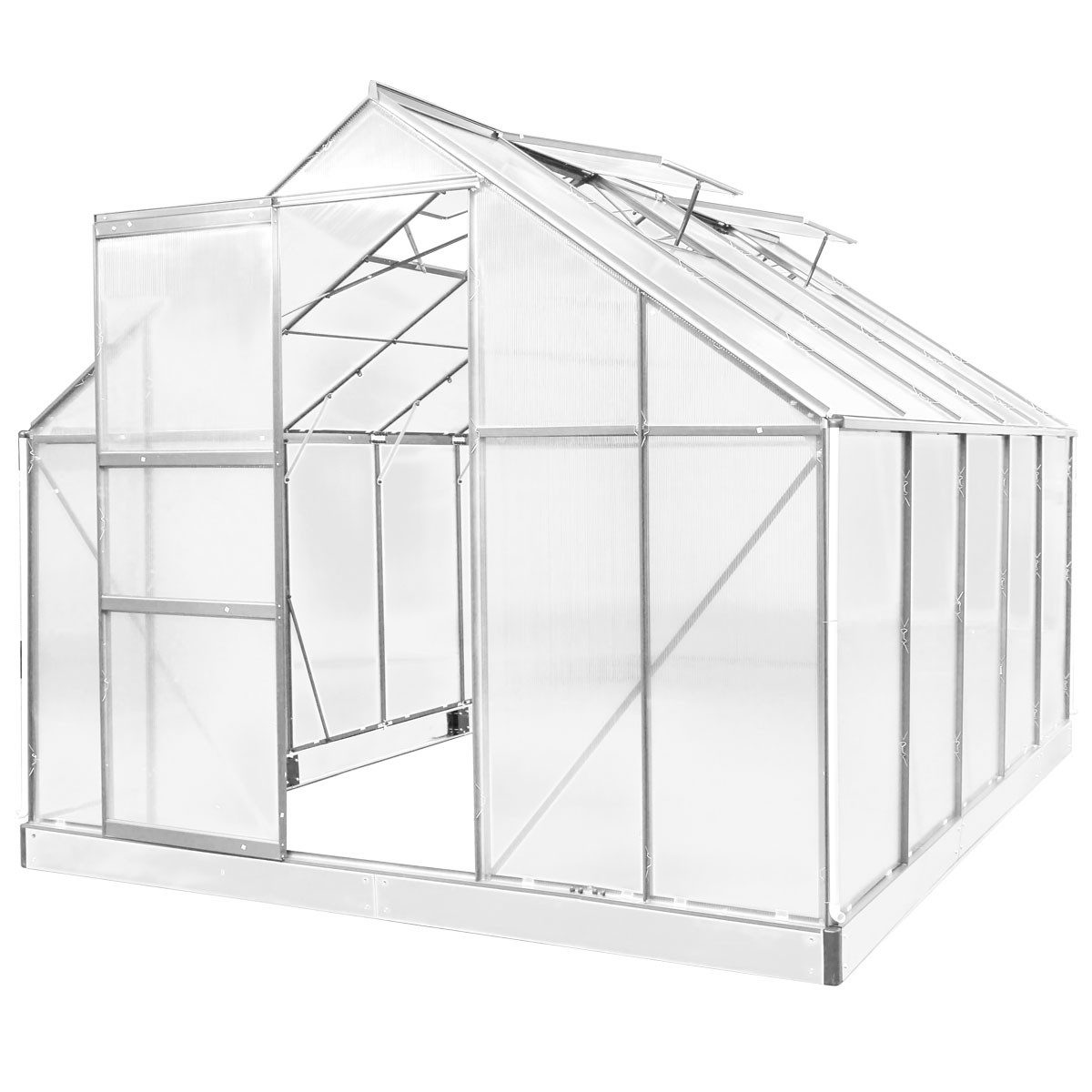 BRAST Gewächshaus ALU mit Fundament rostfrei 310x250x205cm TÜV geprüft, BxTxH: 250 x 310 x 205 cm, wetterfestes hochwertiges Aluminium, Temperaturbeständig, Wärmedämmend, Lichtbrechend & UV-stabilisiert