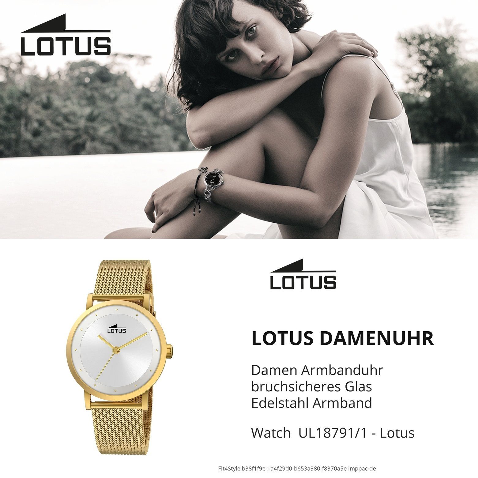 Lotus Quarzuhr Damenuhr Edelstahlarmband Damen gold Lotus Trendy 18791/1, mittel Armbanduhr 35mm) rund, (ca