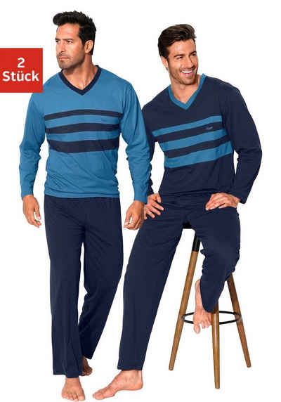 le jogger® Pyjama (Packung, 4 tlg., 2 Stück) mit kontrastfarbigen Einsätzen vorn